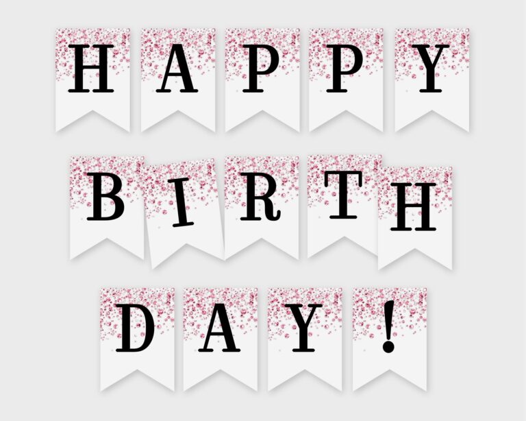 Happy Birthday Printable Banner Pink Confetti Glitters