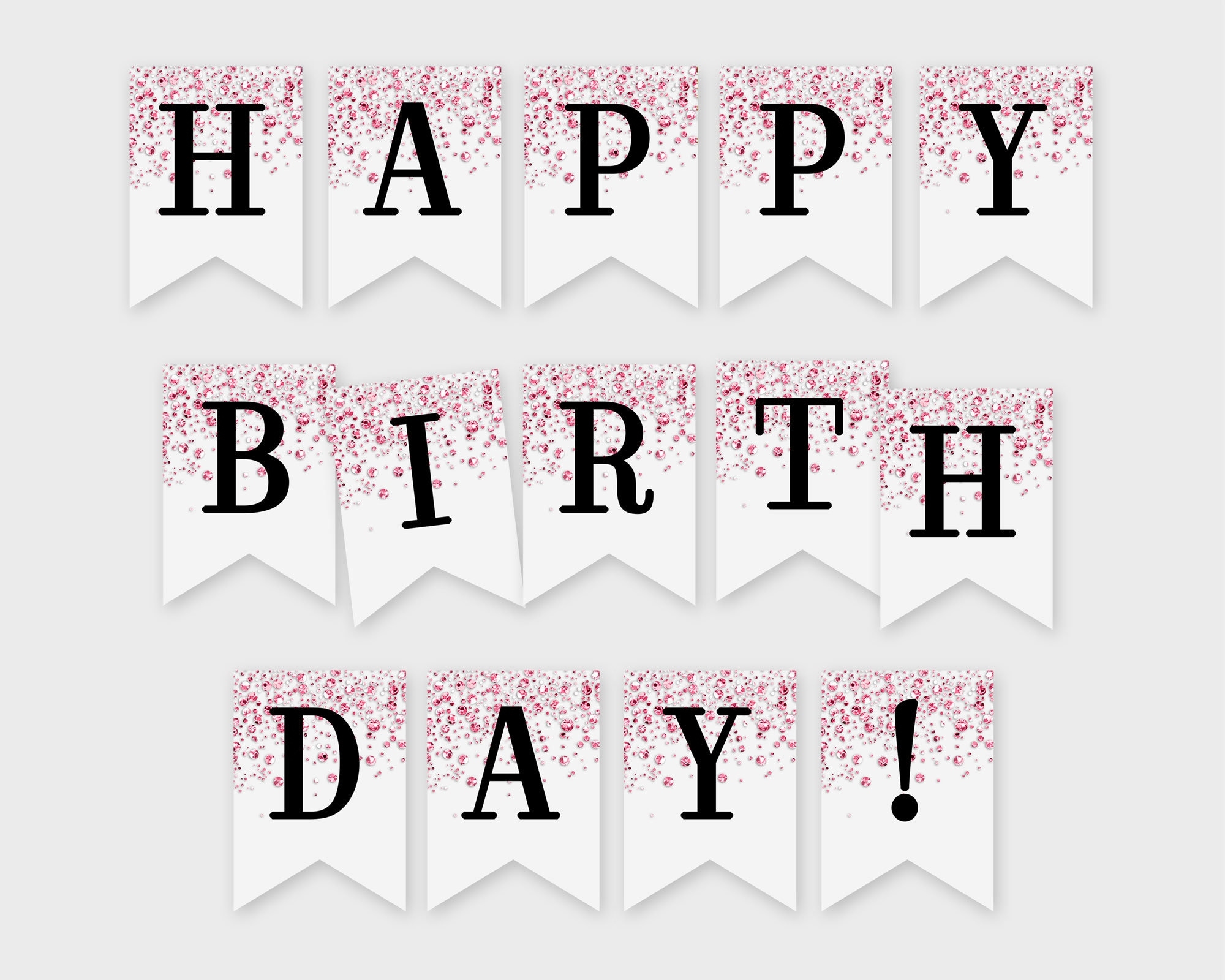 Happy Birthday Printable Banner Pink Confetti Glitters 