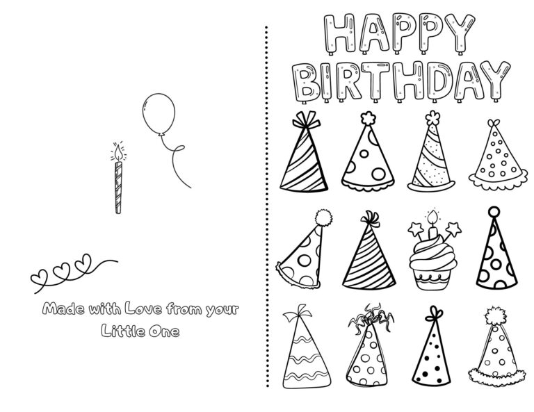 Happy Birthday Printable Foldable Kid Birthday Card To Color For Anyone