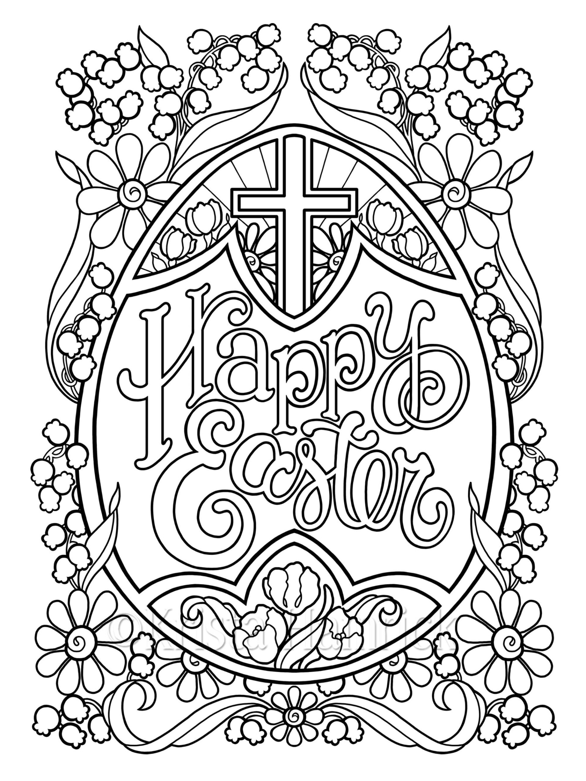 Happy Easter Egg Coloring Page In Two Sizes 8 5X11 And 5X7 For Card Making Etsy