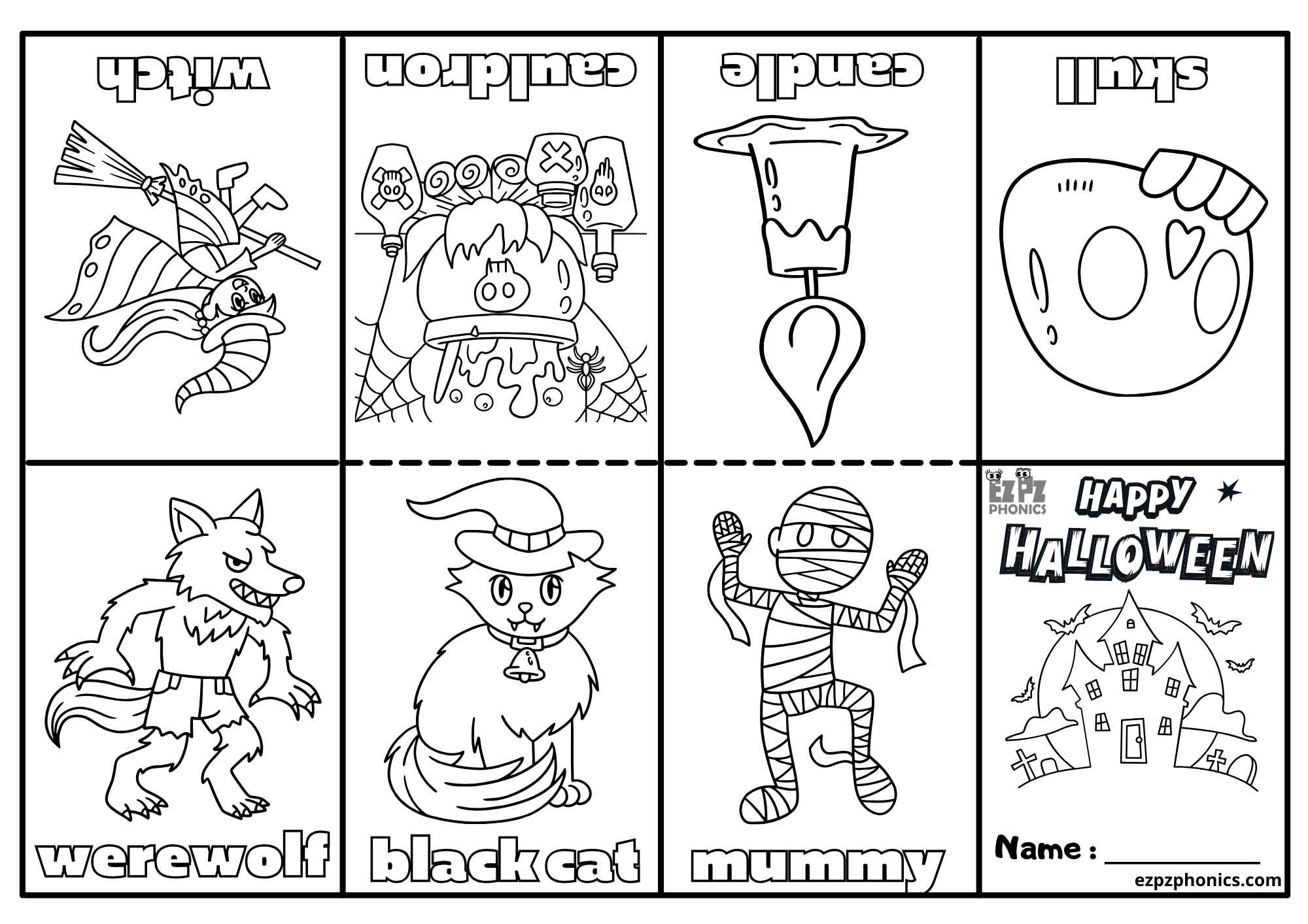 free black and white halloween printables
