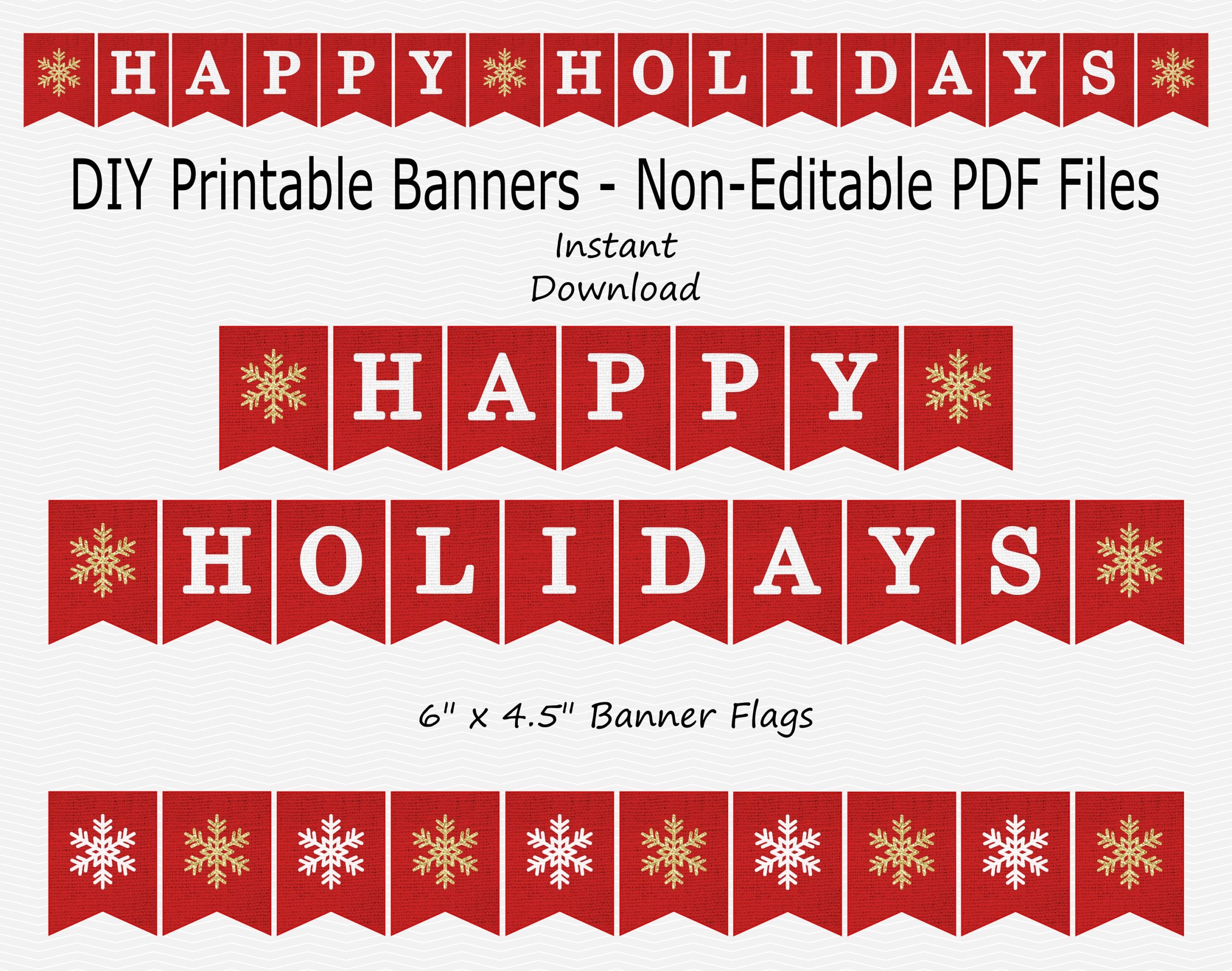 Happy Holidays Banner With Snowflakes Red Burlap Gold Glitter U0026 White PRINTABLE INSTANT DOWNLOAD