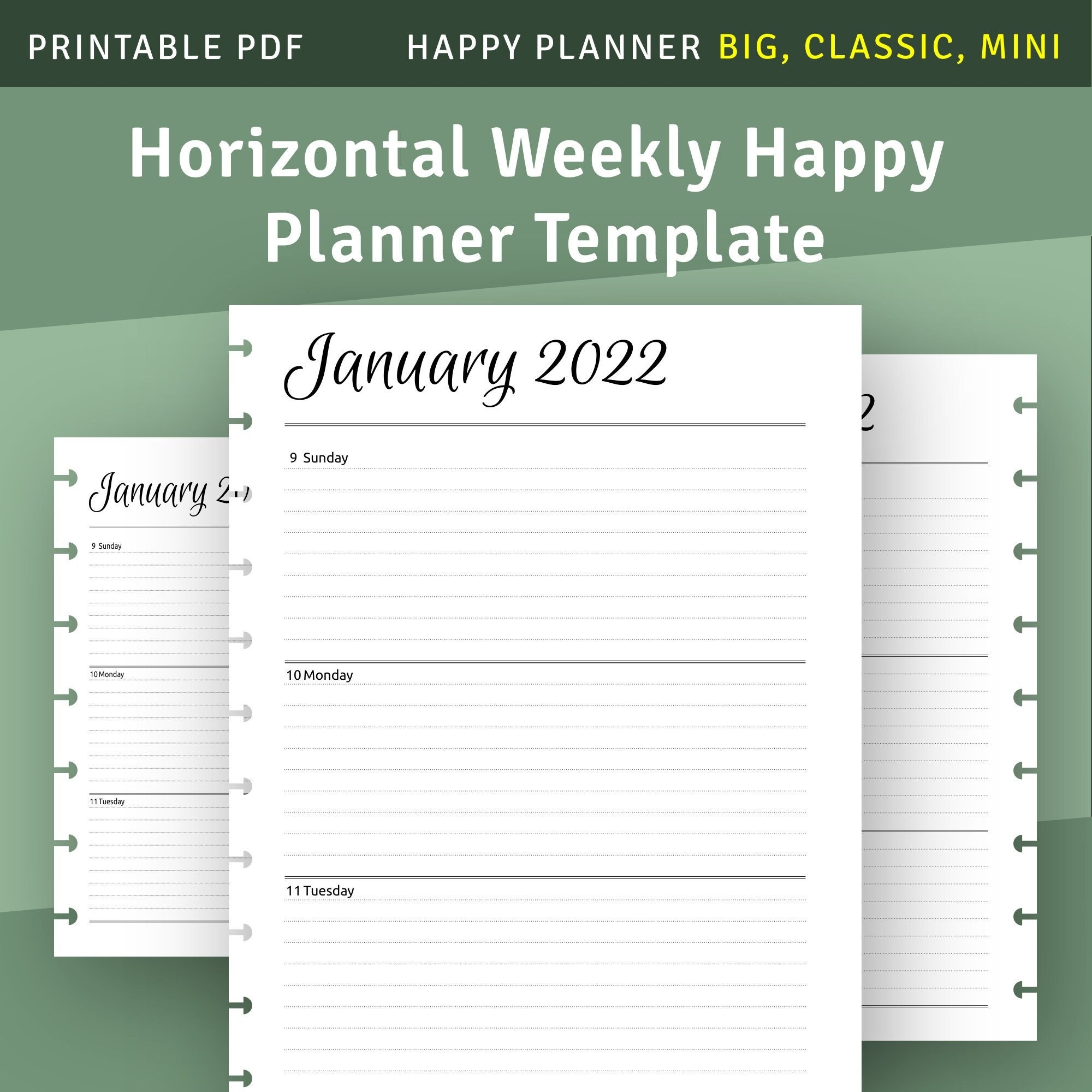 Happy Planner Horizontal Weekly Layout Printable Week On Two Page Template For Happy Planner Classic Big Mini Etsy