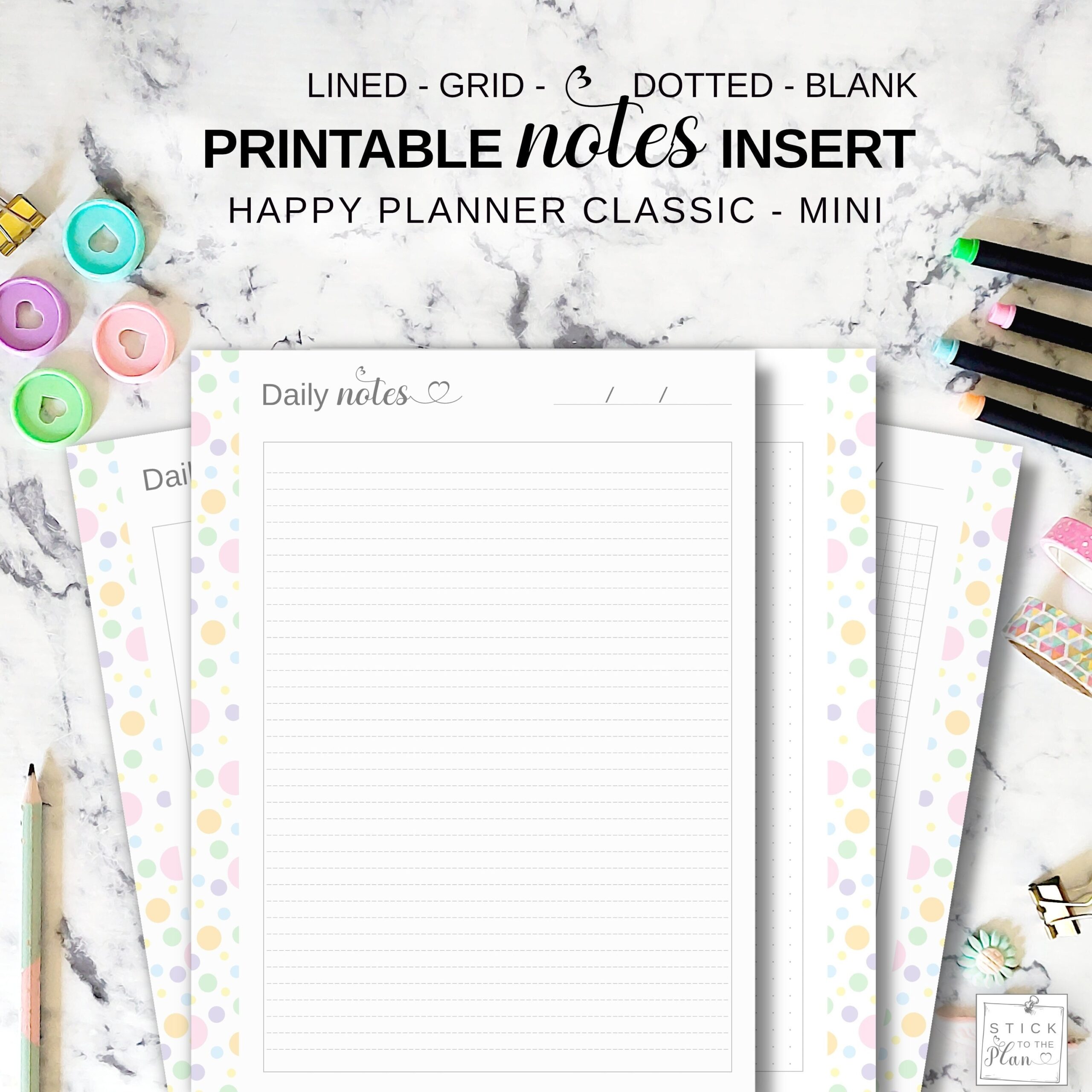 Happy Planner Notes Insert HP Classic Printable Lined Note Pages Mini HP Grid Paper Discbound Dot Paper Refill Blank Note Taking Sheets Etsy