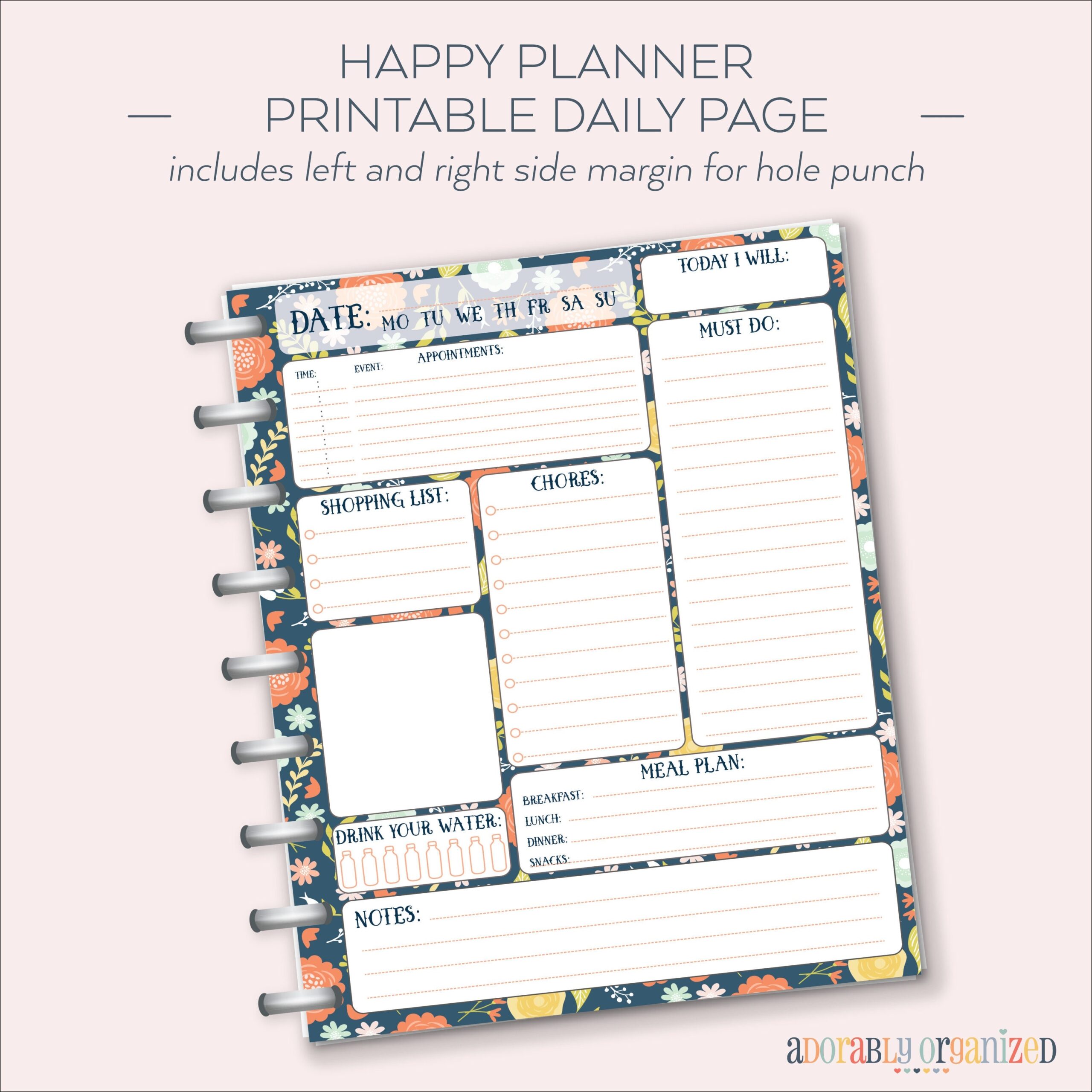 HAPPY PLANNER PRINTABLE Daily Planner Refills Inserts 7 X 9 25 Navy Blooms Create 365 Me U0026 My Big Ideas Mambi Daily Dashboard