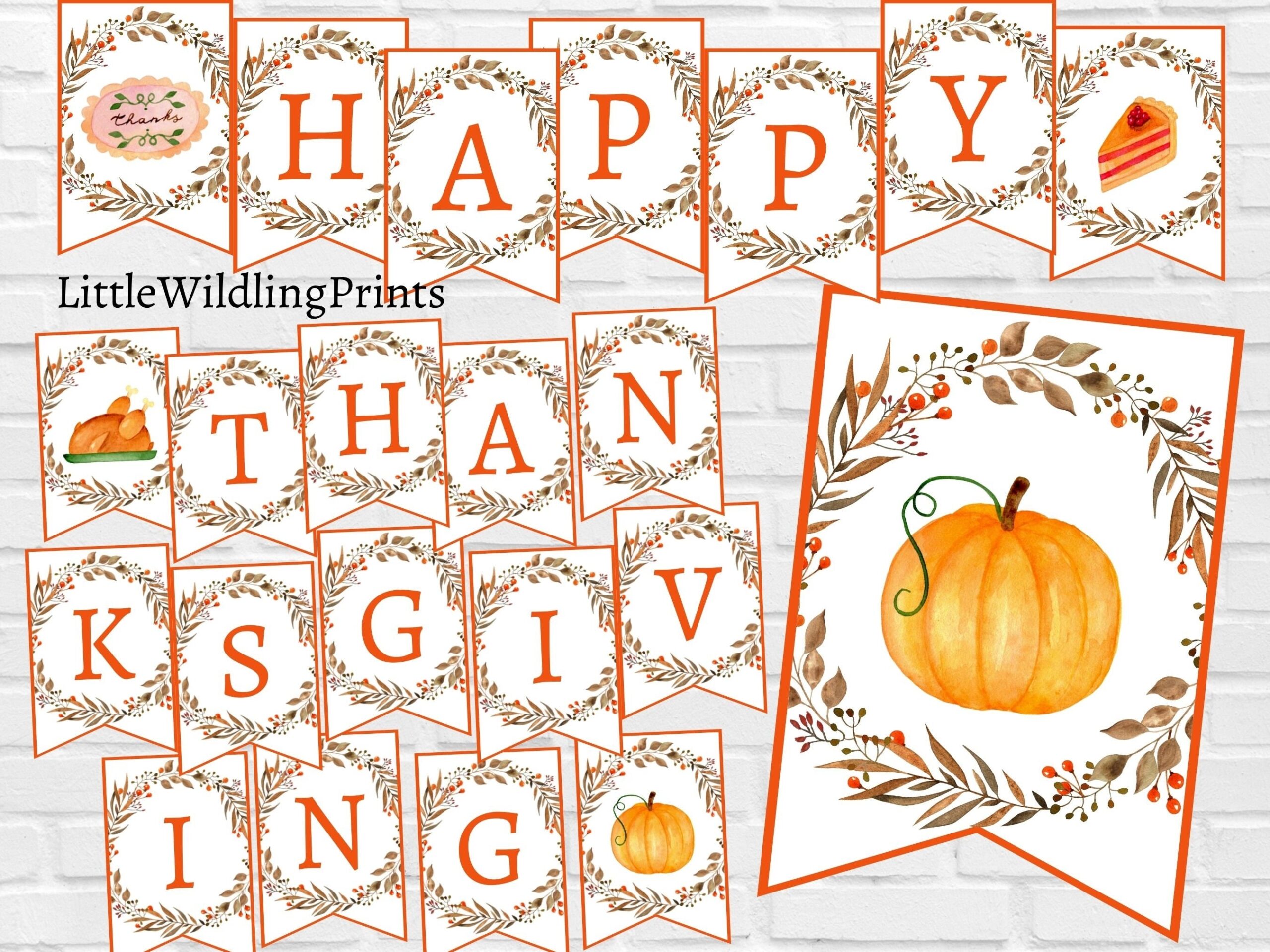 Happy Thanksgiving Banner Printable Digital Download Give Thanks Fall Decor Etsy
