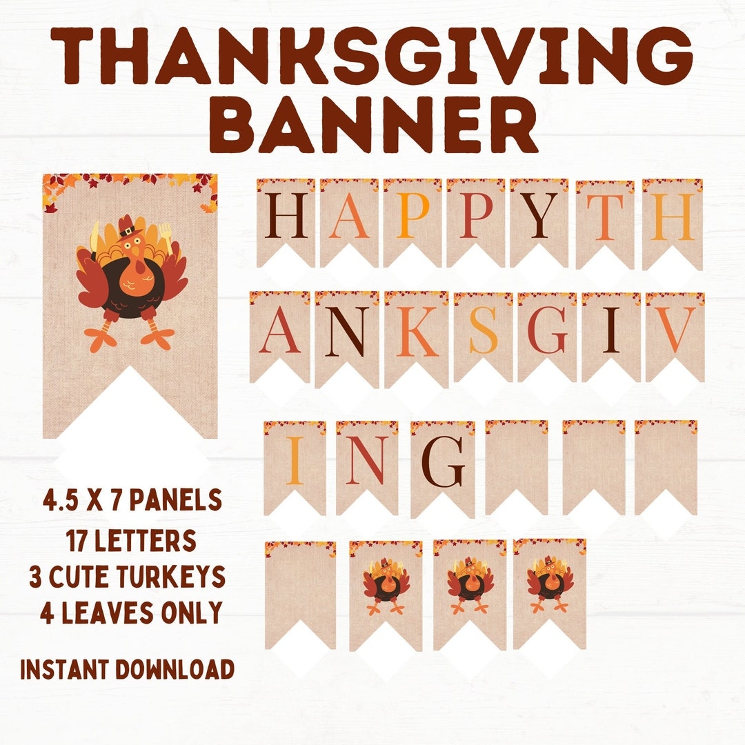 Happy Thanksgiving Banner Printable Thanksgiving Banner File Fall Banner Fall Decor Thanksgiving Garland PDF Printable Banner Etsy