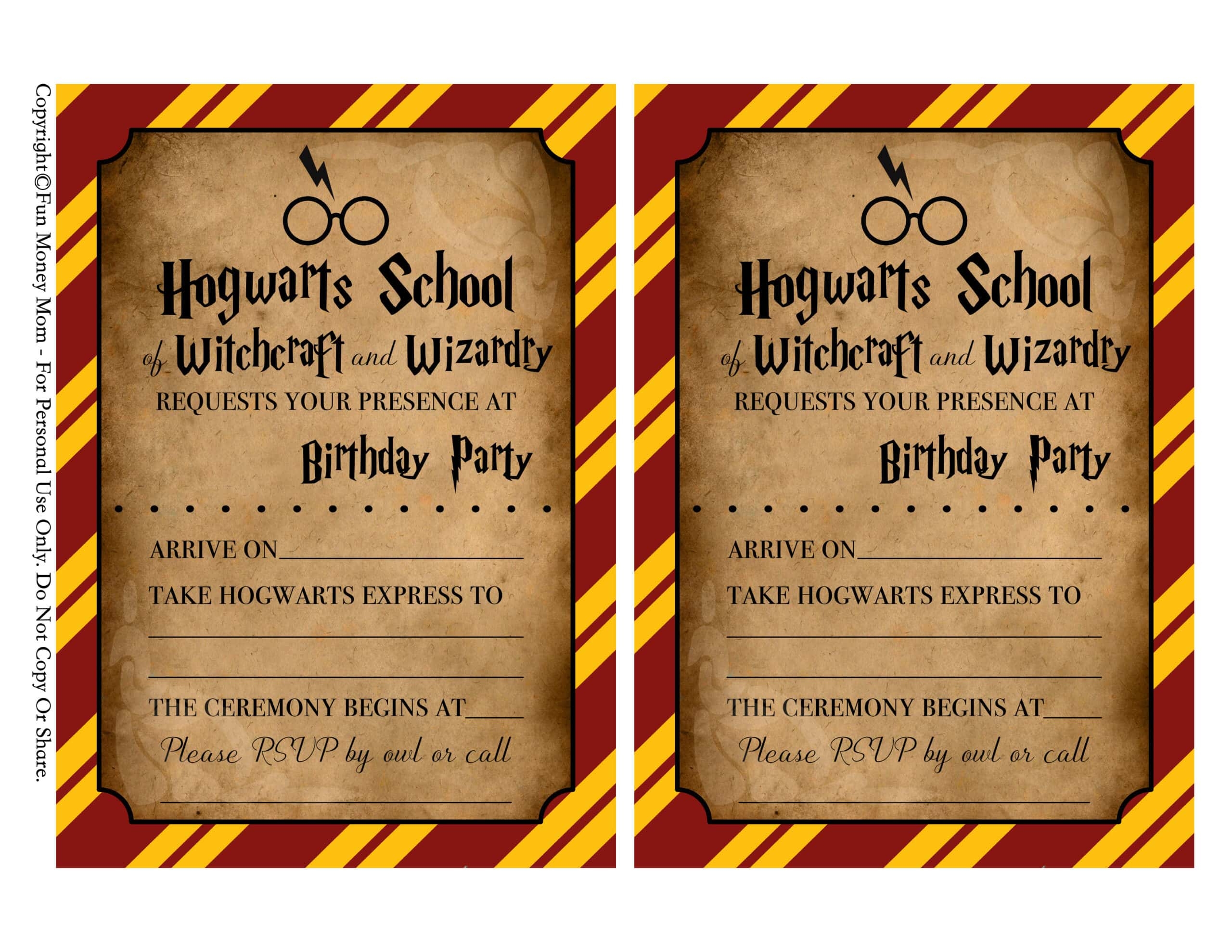 Harry Potter Invitations free Printables Fun Money Mom