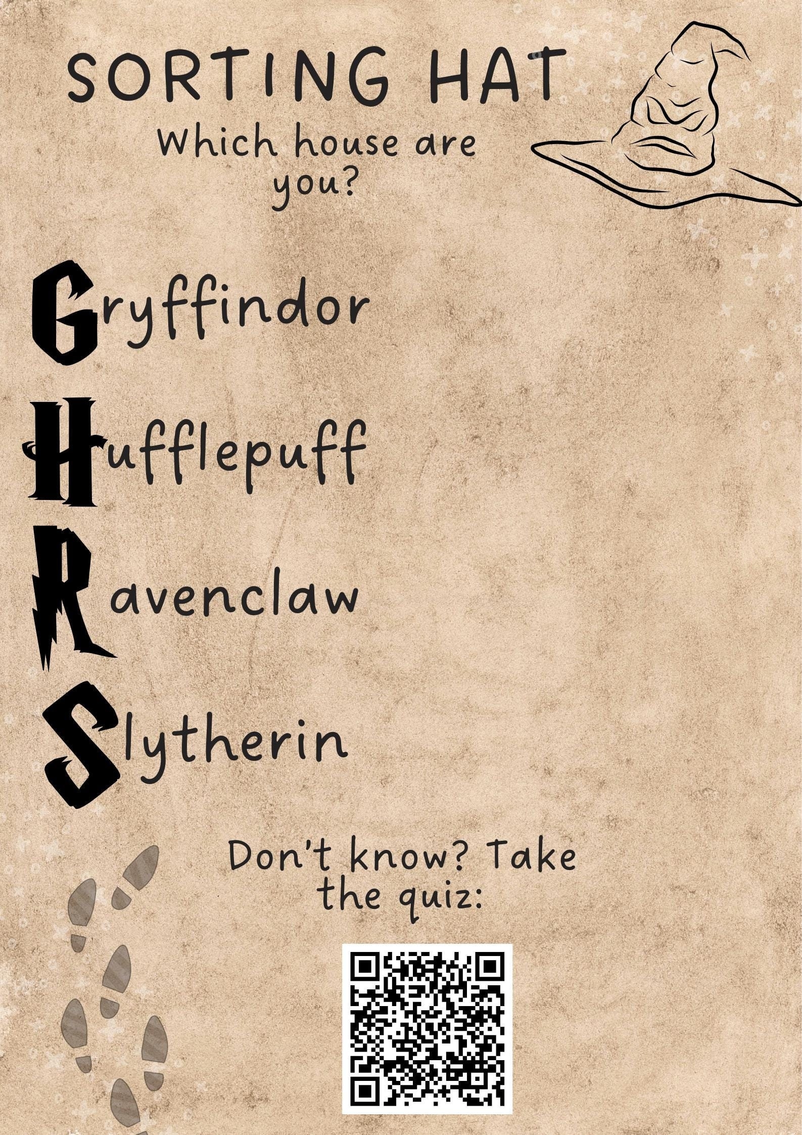 Harry Potter Sorting Hat Poster Sign With Quiz