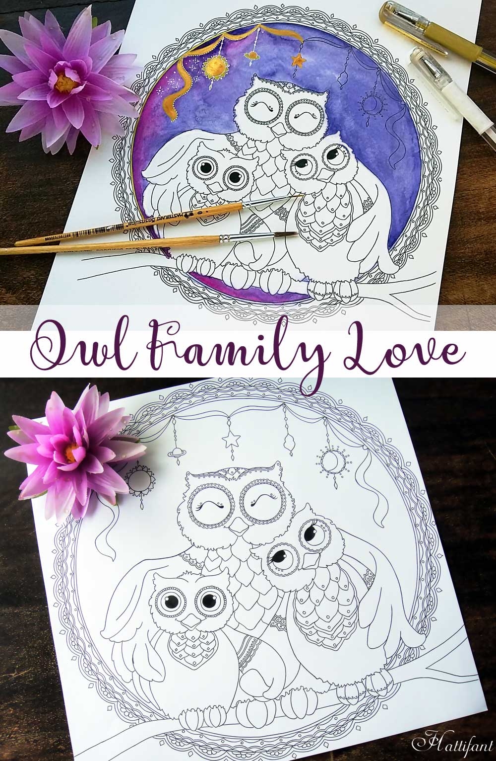 Hattifant Owl Family Love Coloring Page Free Printable Hattifant