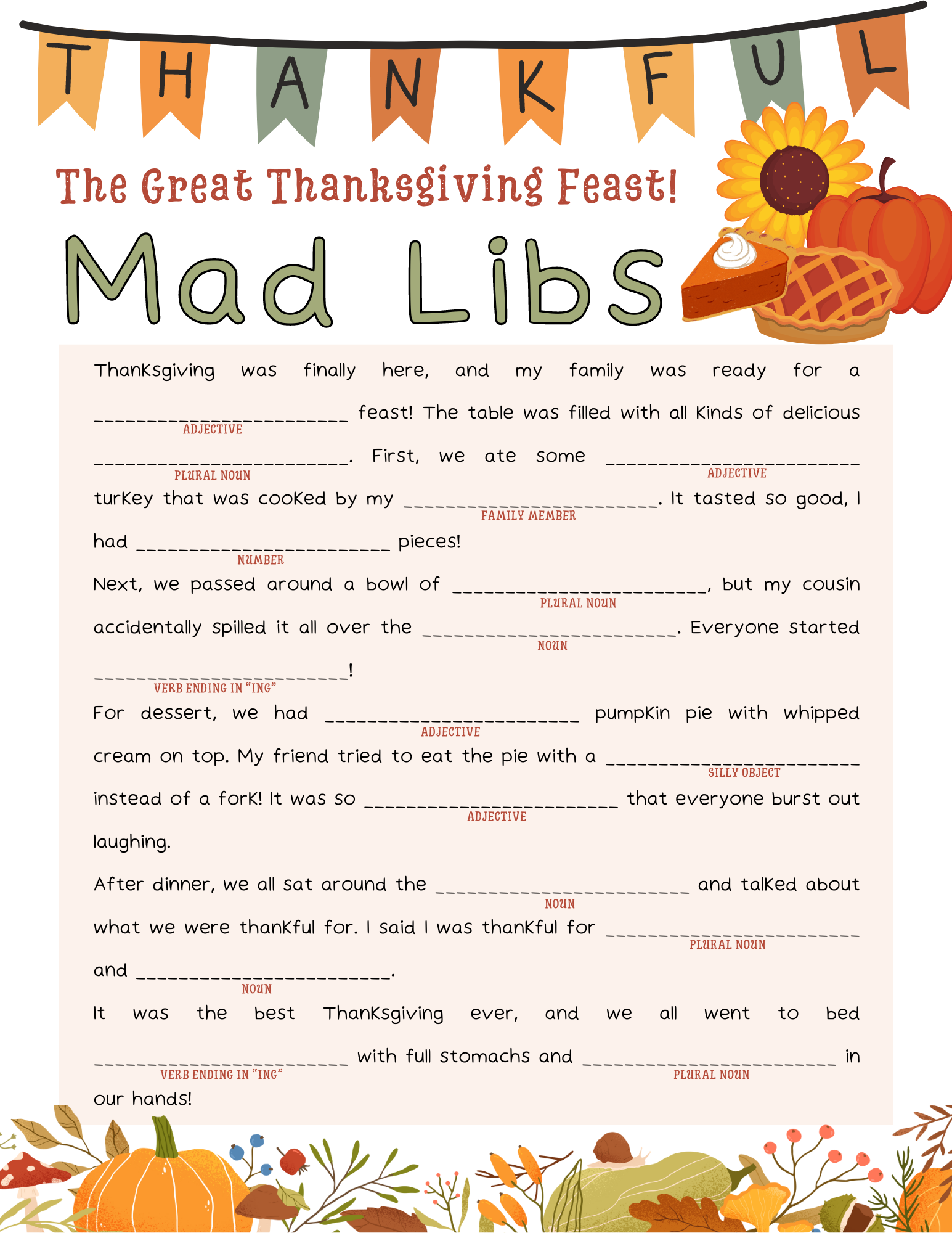 Have Holiday Word Fun With Thanksgiving Mad Libs