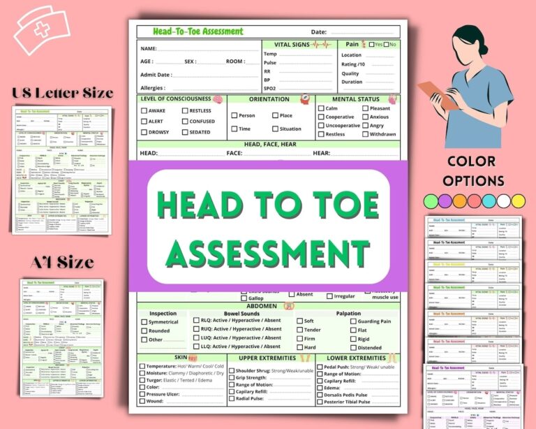 Head to toe Assessment Template checklist Health Assessment Cheat Sheet Nursing Student Study Guide Nursing Digital Notes Etsy Ireland