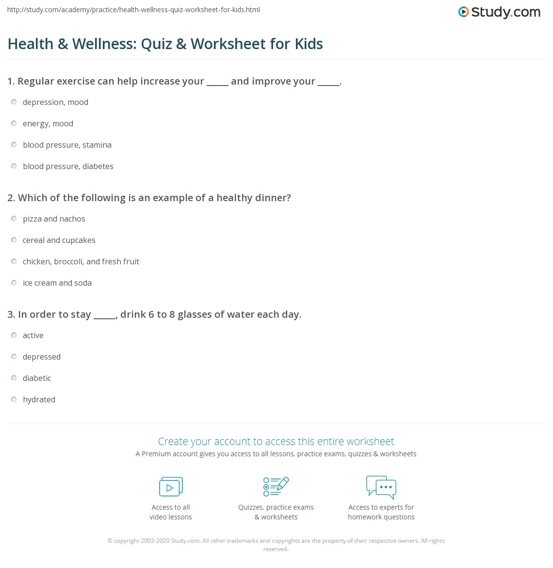 Health U0026 Wellness Quiz U0026 Worksheet For Kids Study Worksheets Library