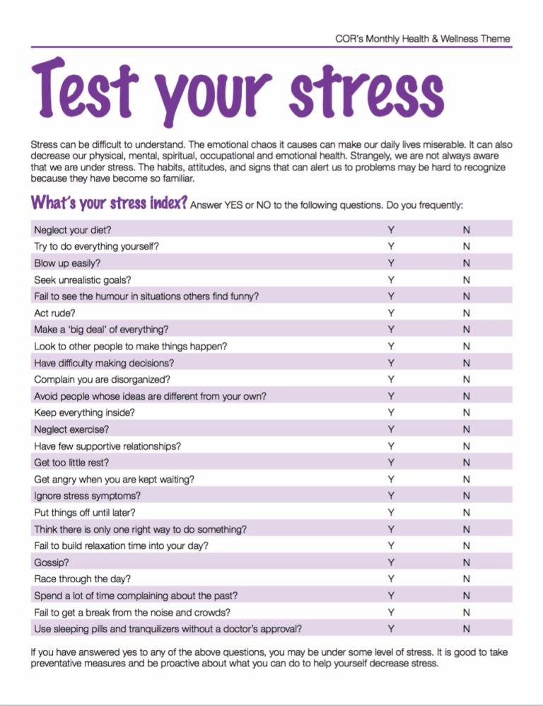 Health U0026 Wellness Theme For July 2017 Stress Test Creative Worksheets Library