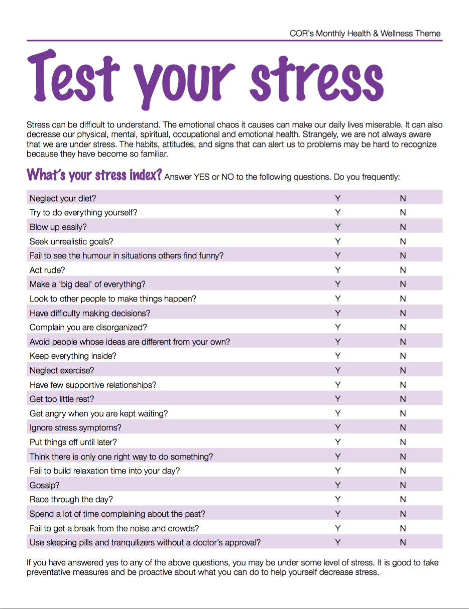 Health U0026 Wellness Theme For July 2017 Stress Test Creative Worksheets Library