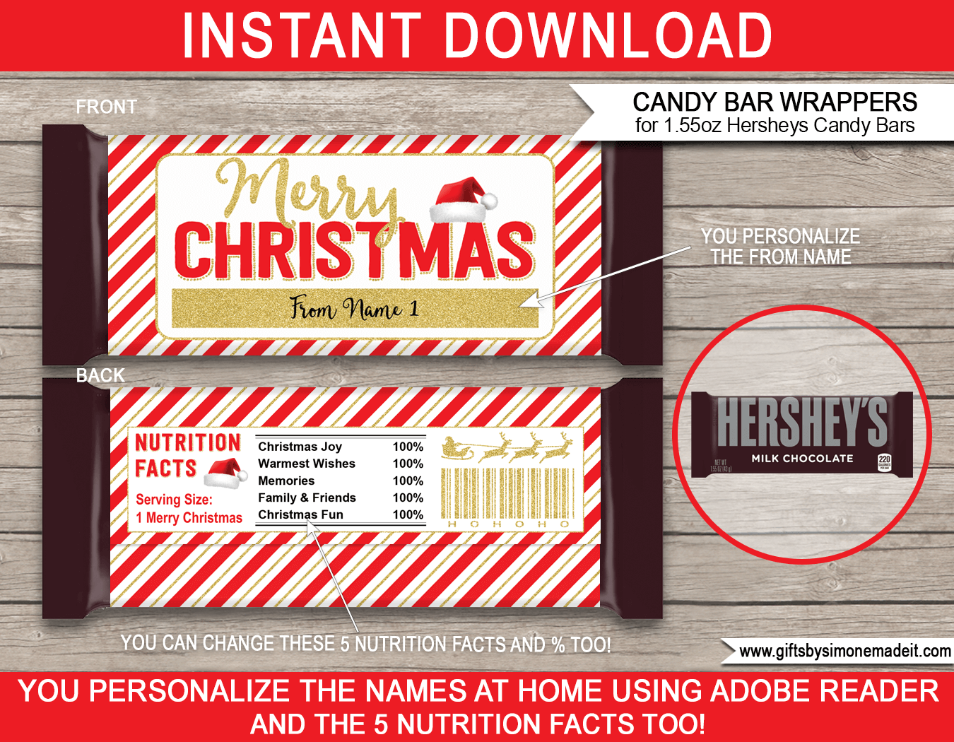 Hersheys Christmas Wrapper Template Personalized Candy Bar Labels
