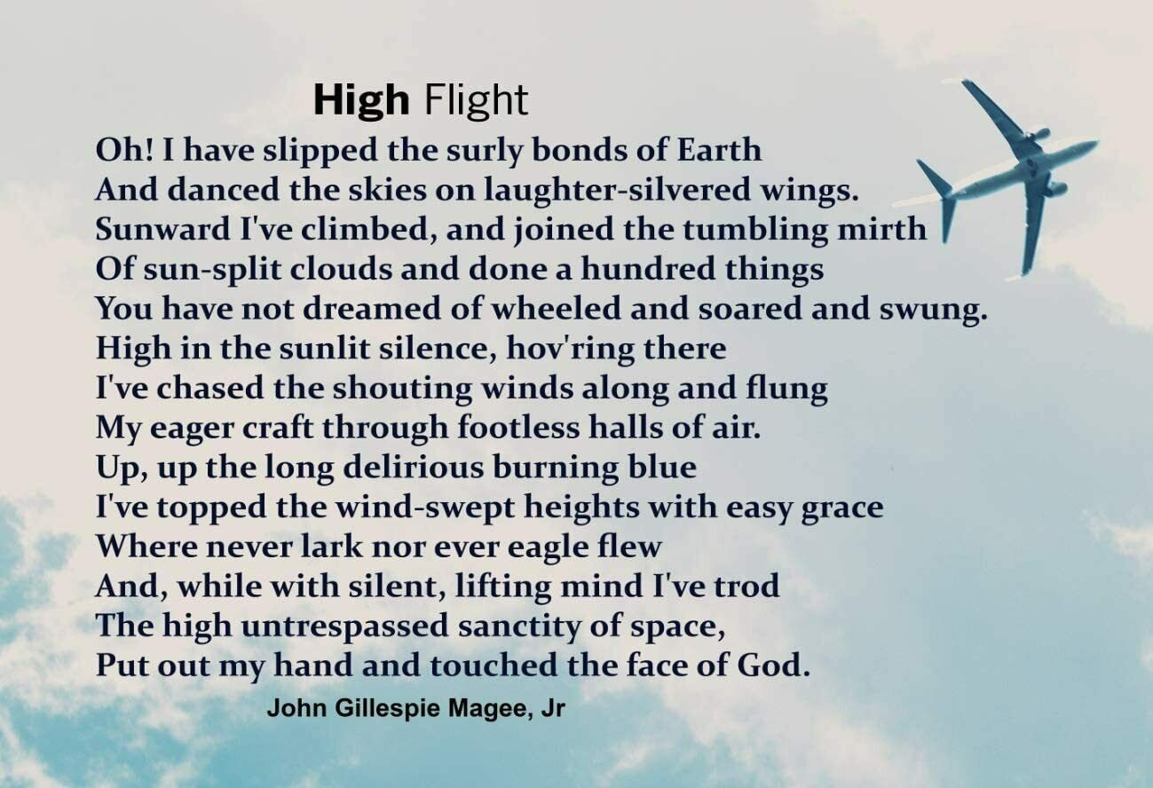 High Flight Poem By John Gillespie Magee Jr Poster Print Picture Or Framed Wall Art Great Military Gift Etsy