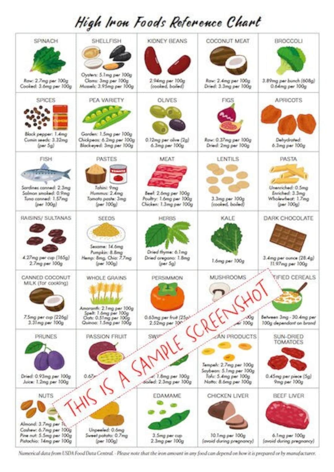 High Iron Foods List Poster Guide PRINTABLE DOWNLOADS Patient Education Cheat Sheet Healthy Food Planner For Anaemics Anemics Etsy