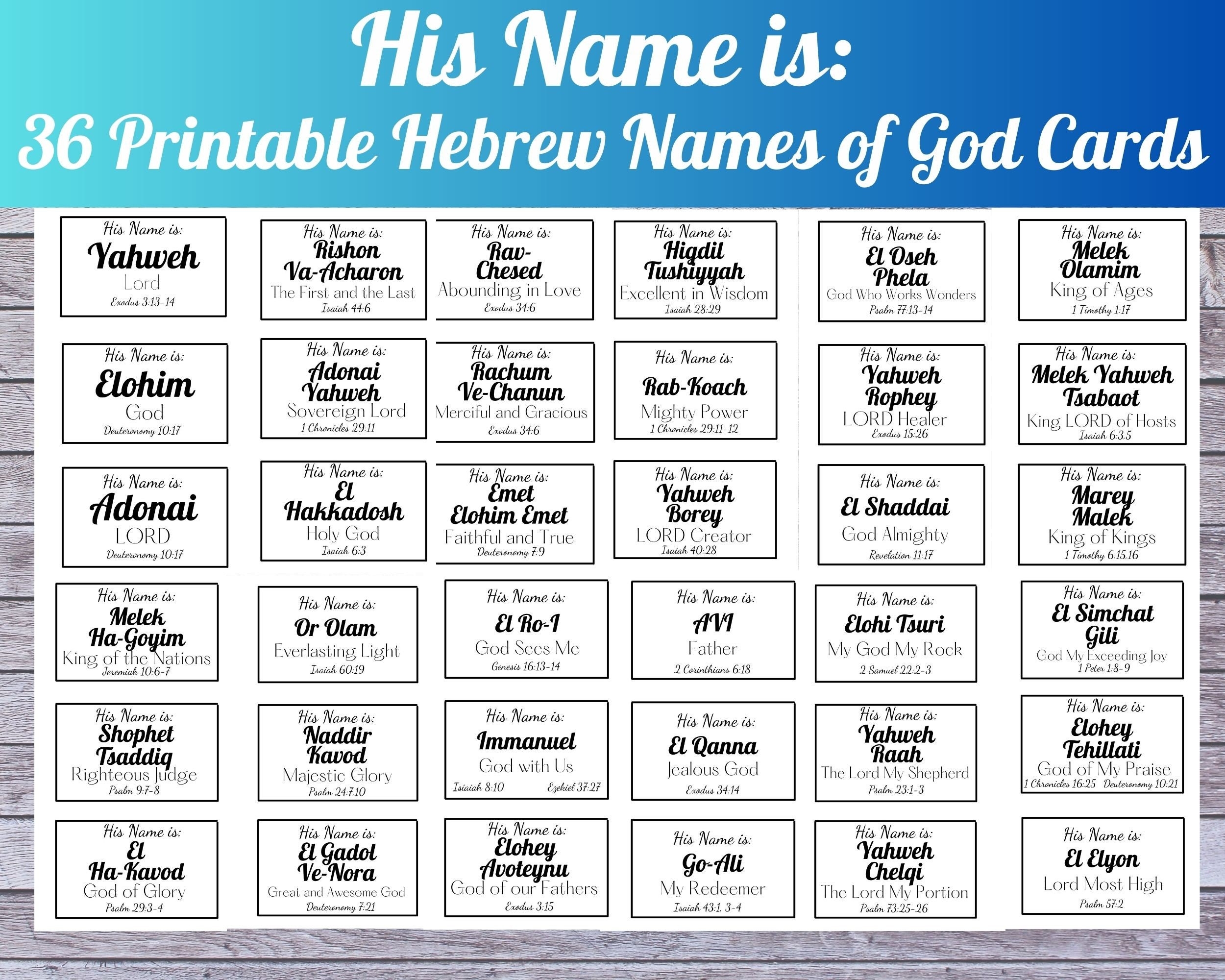 His Name Is 36 Hebrew Names Of God 3x5 Notecards Printable Names 