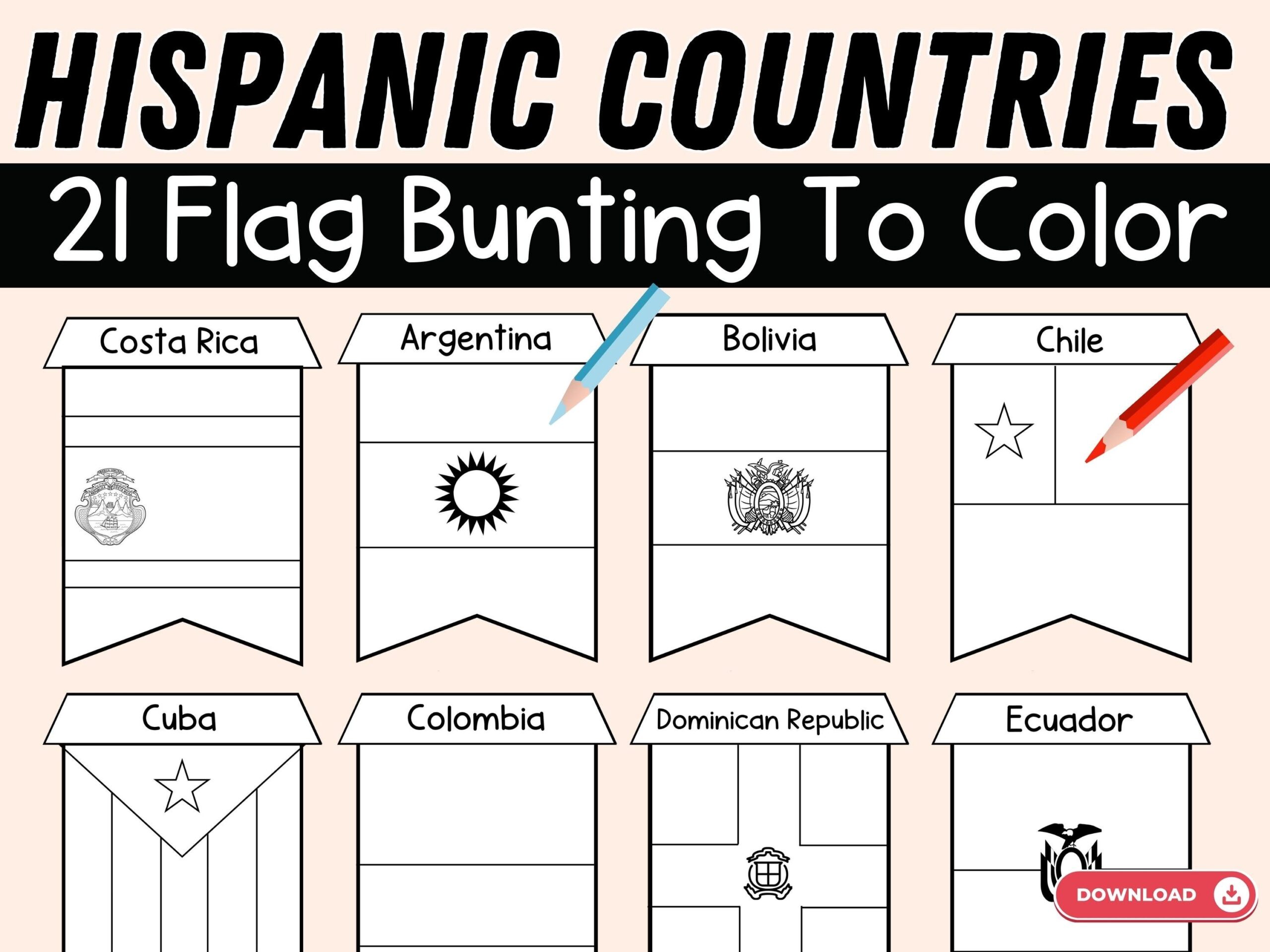 Hispanic Country Flags Coloring Pages Hispanic Heritage Month 