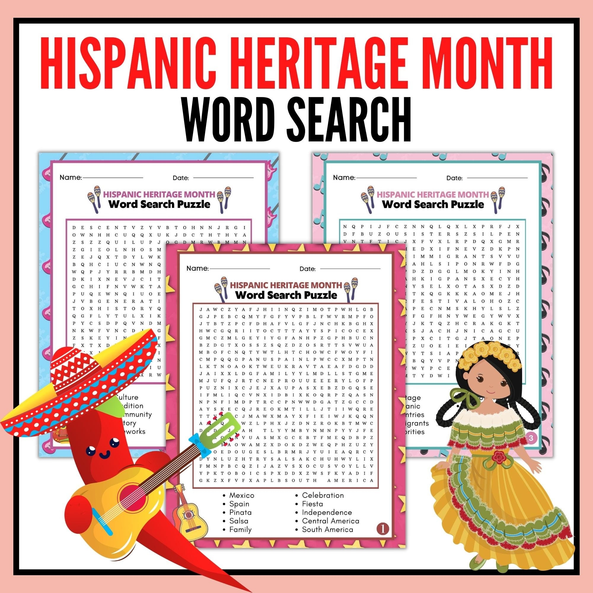 Hispanic Heritage Month Word Search Game National Hispanic 