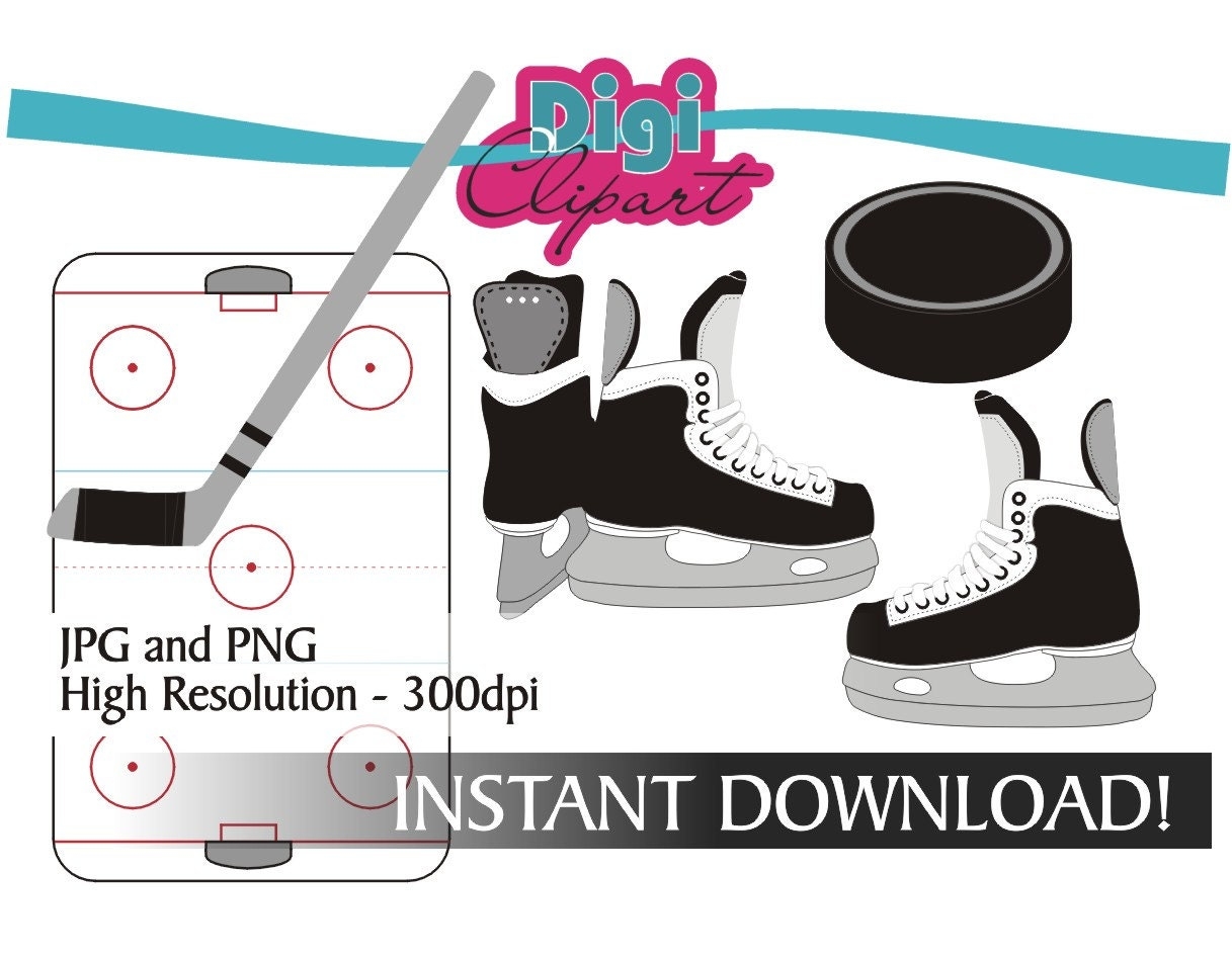 Hockey Clipart Ice Skates Puck Stick Hockey Rink NHL Sports Clip Art INSTANT DOWNLOAD Etsy