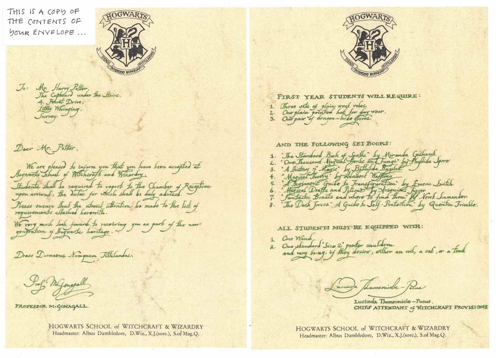Hogwarts Acceptance Letter From First Harry Potter Movie To Auction