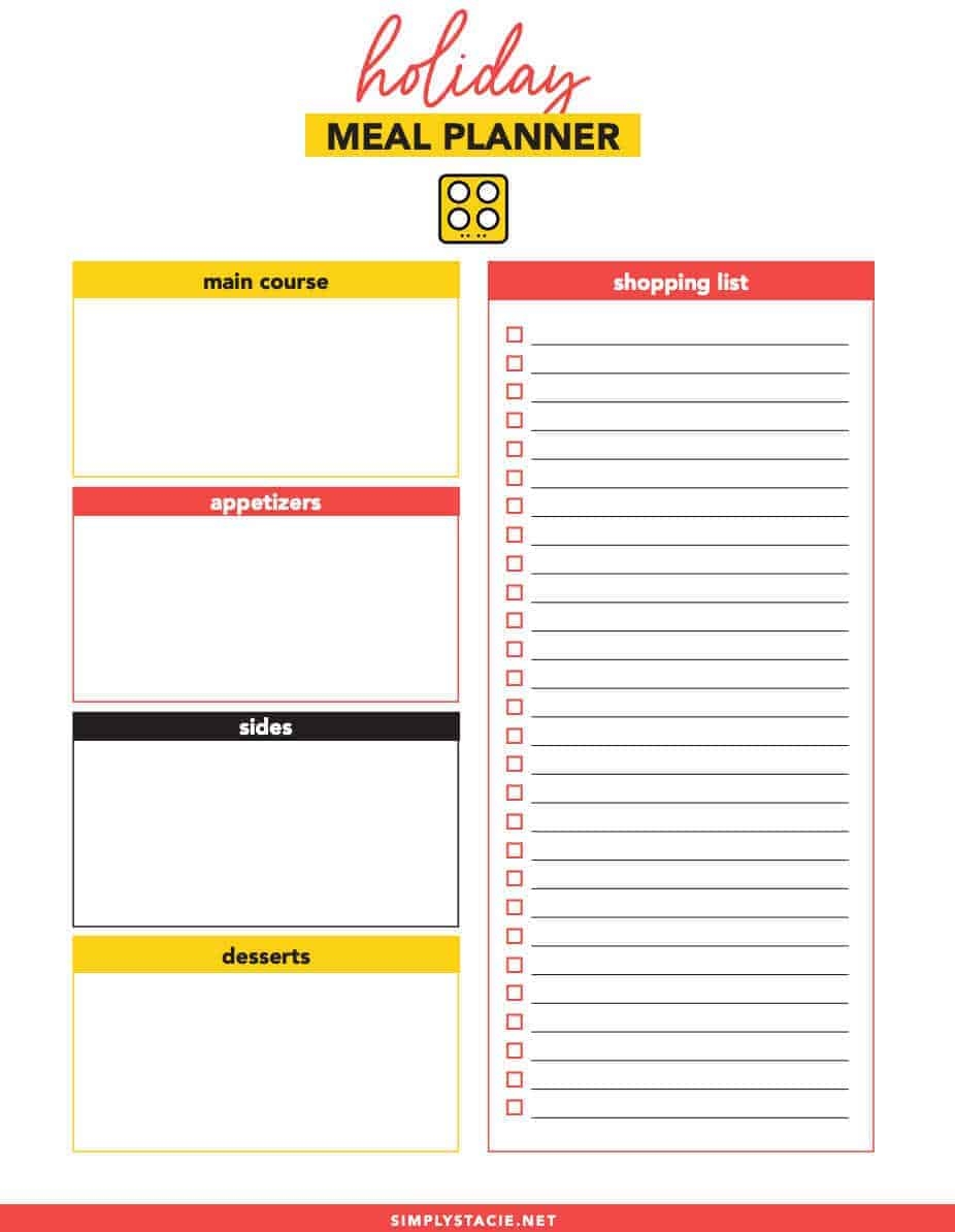 free printable holiday meal planner
