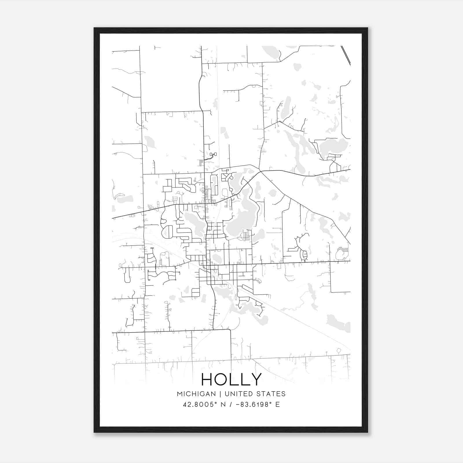 Holly Michigan Map Poster Modern Home Decor Wall Art Print Custom Maps U0026 Posters