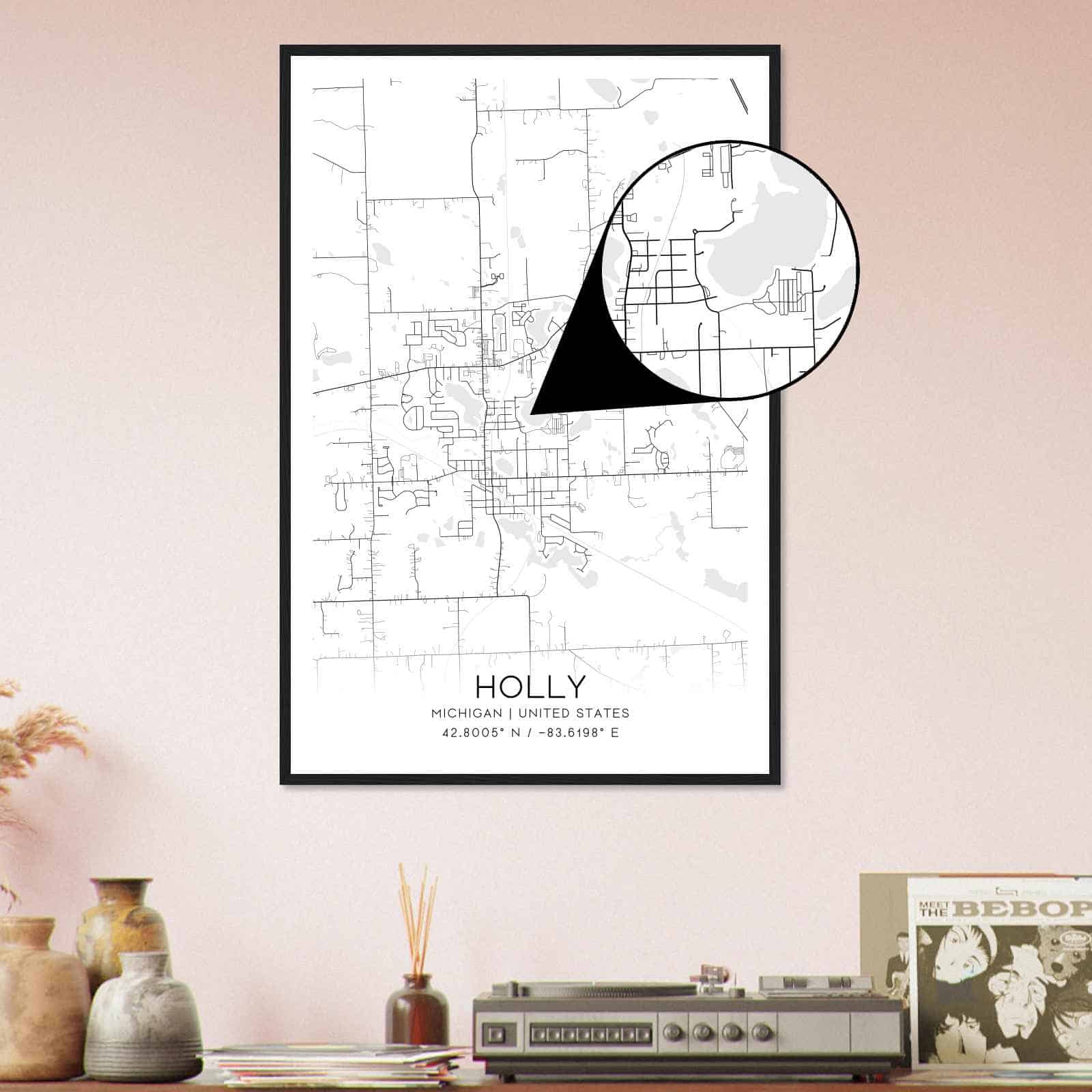 Holly Michigan Map Poster Modern Home Decor Wall Art Print Custom Maps U0026 Posters