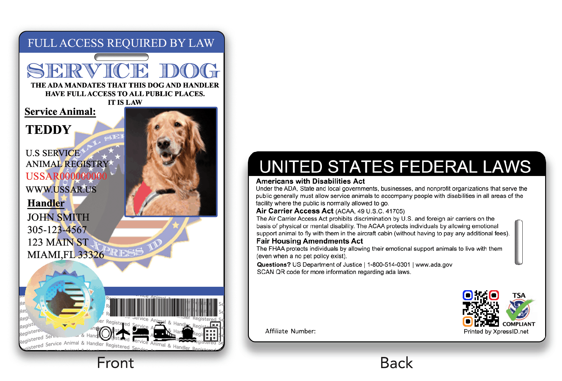 printable ada service dog card