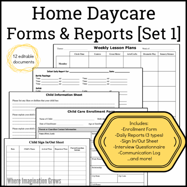Home Daycare Forms U0026 Reports Set 1 Where Imagination Grows