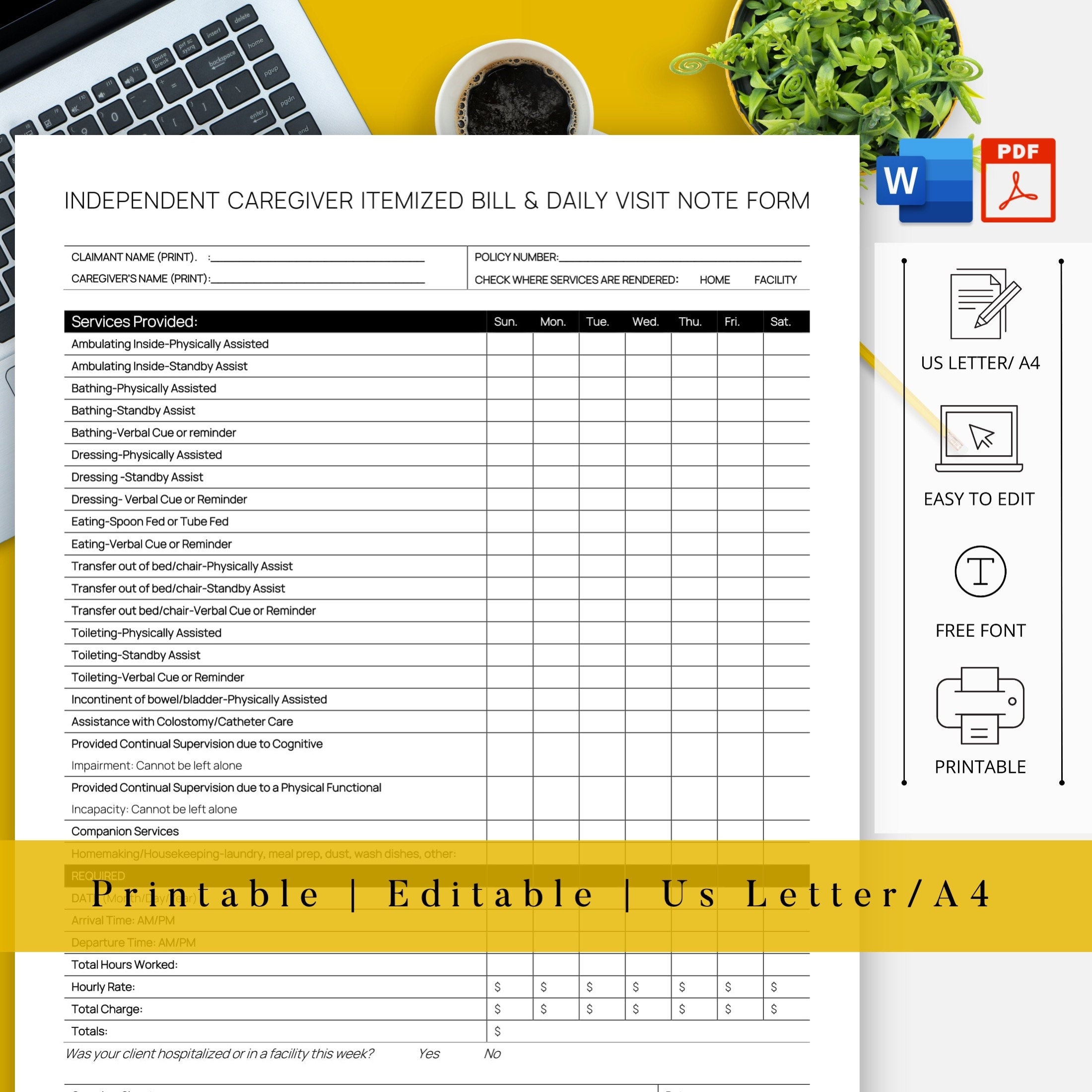 Home Health Aide Timesheet Templates In home U0026 Caregiver Timesheets Printable Editable word File Etsy
