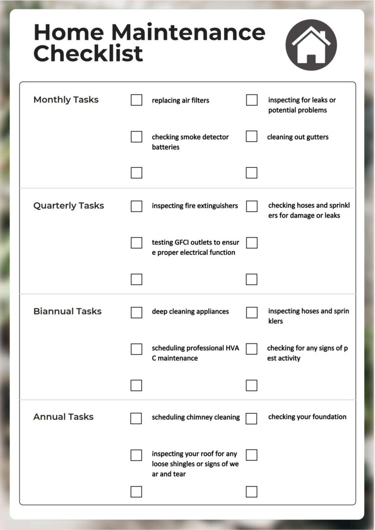 Home Maintenance Checklist Template PDF Agile