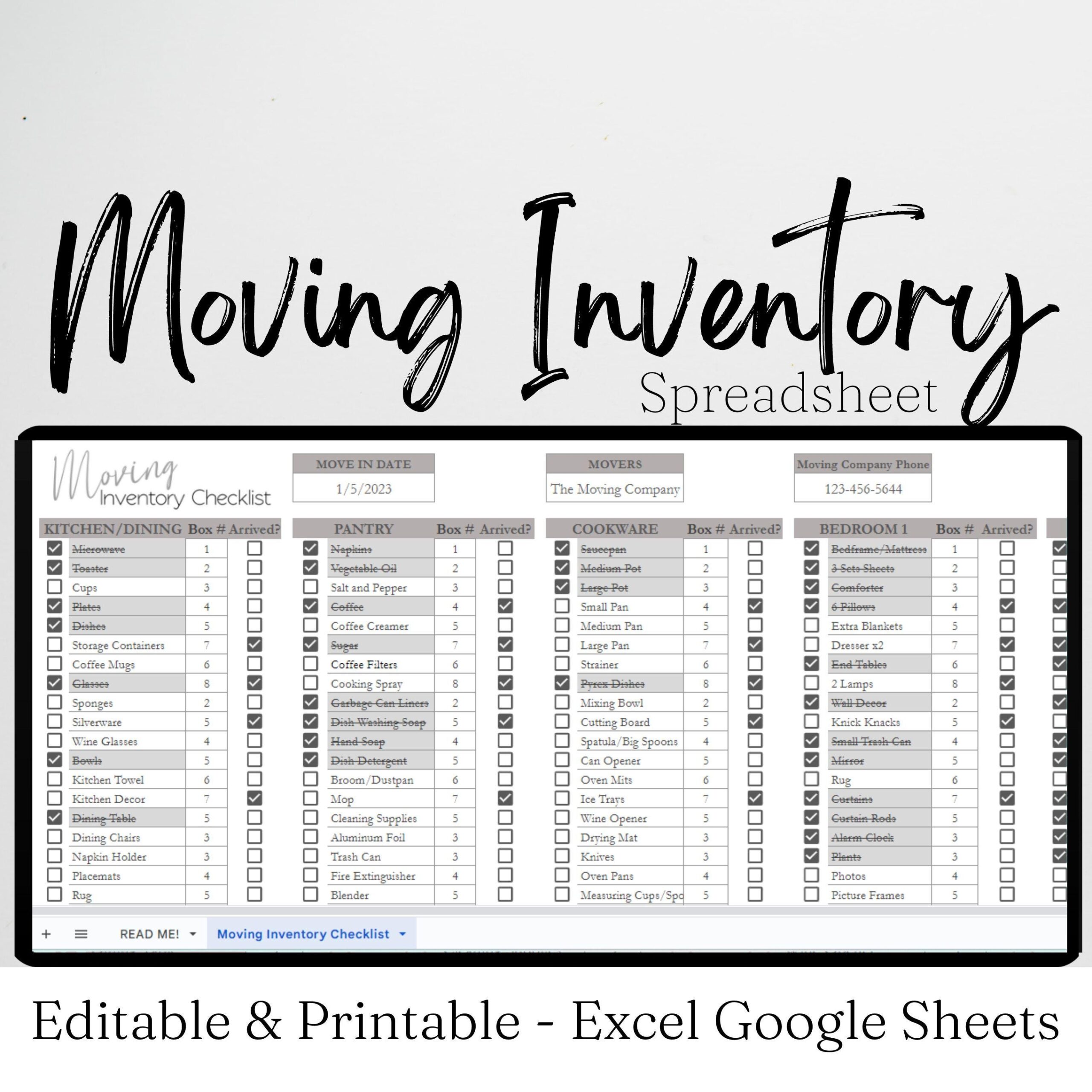 moving inventory list printable