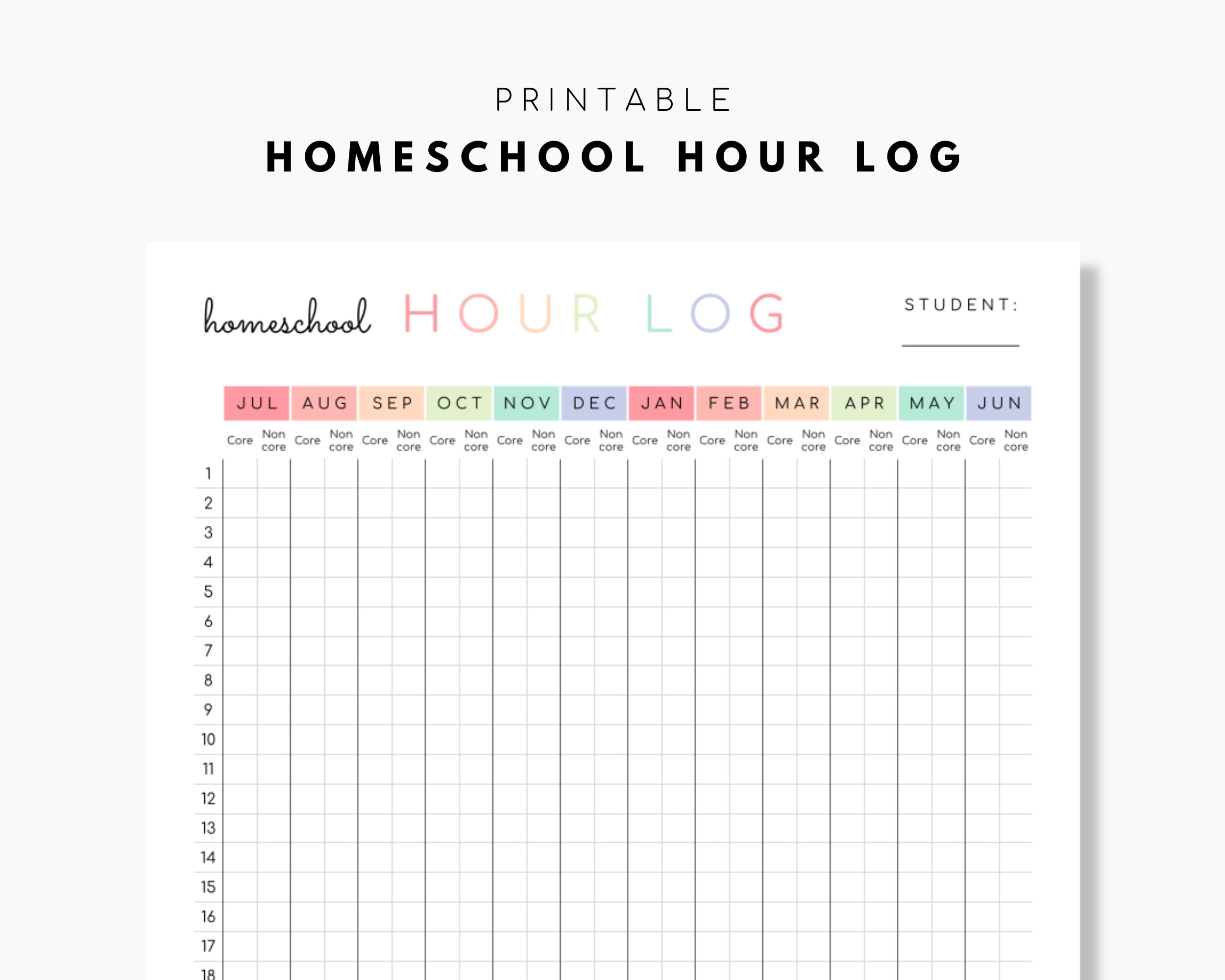 Homeschool Hour Log Printable Etsy