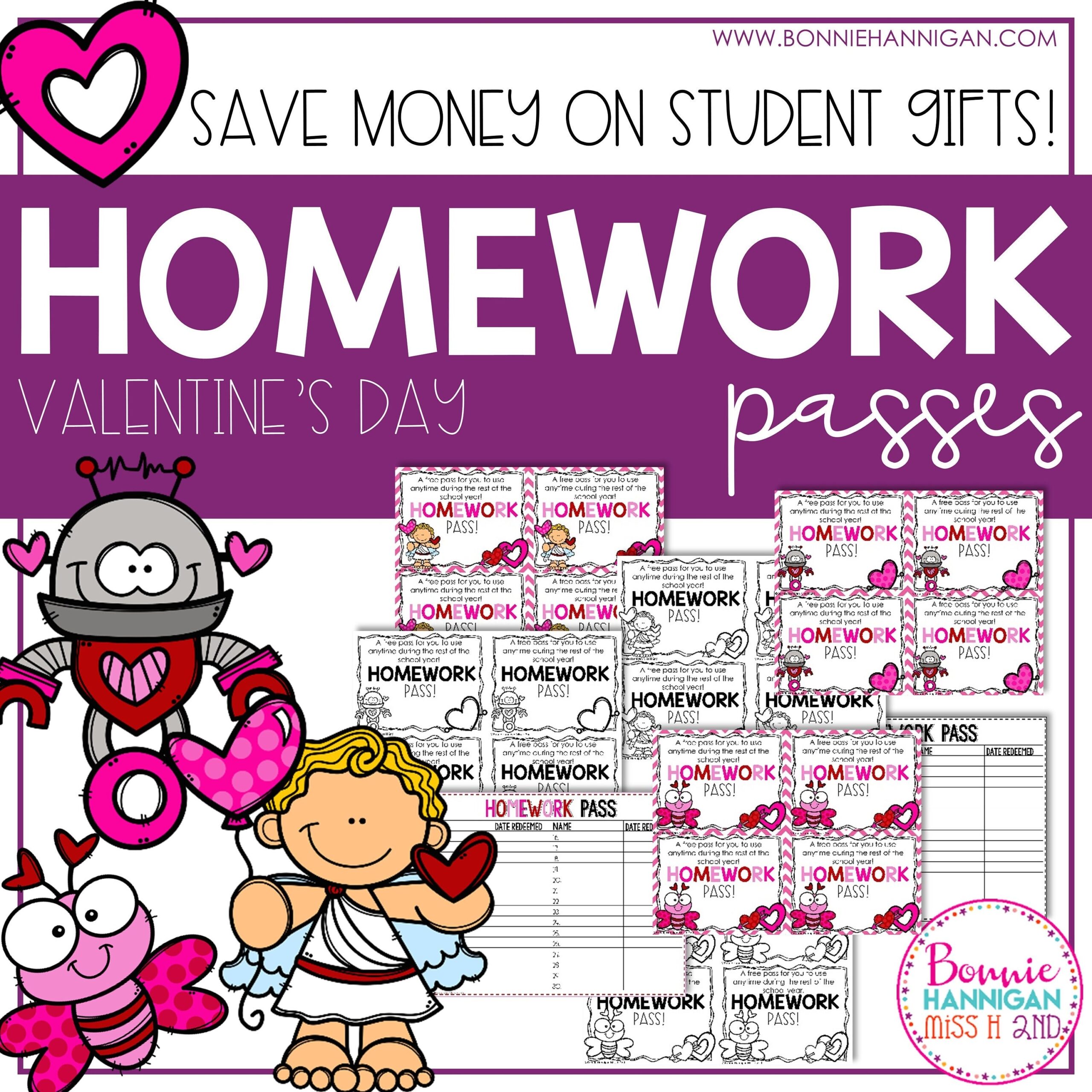 Homework Passes For Students Valentines Day Theme Etsy