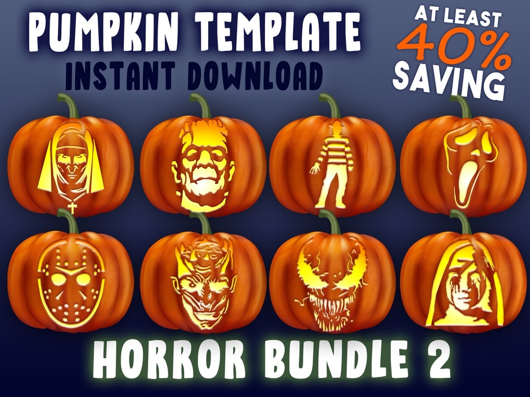 HORROR BUNDLE 2 Pumpkin Carving Stencil Halloween Template A4 Jack O Lantern Pattern The Nun Freddy Ghostface Venom Jason Night King AHS Etsy