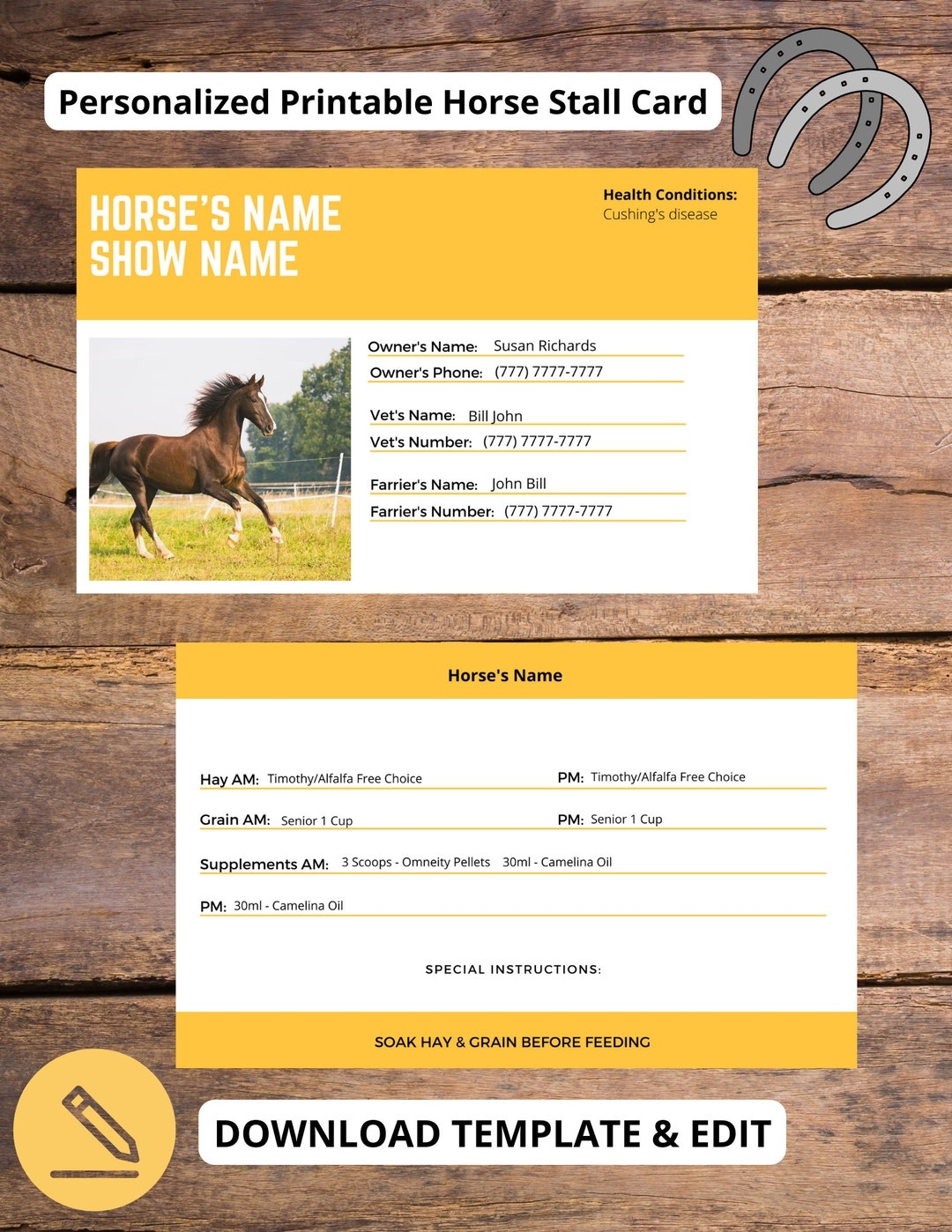 Horse Stall Card FULLY Editable Digital Download Etsy