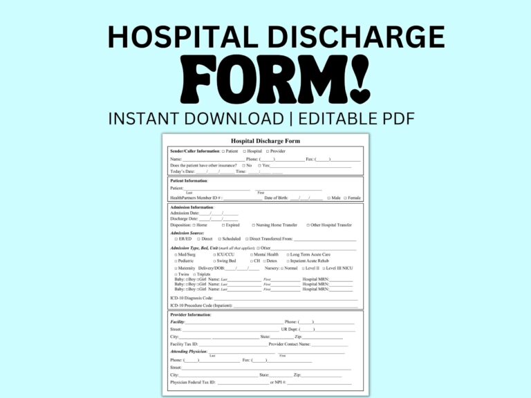 Hospital Discharge Form Editable PDF Template For Medical Offices Doctors Providers Instant Download Patient Medical Form PDF Etsy Ireland