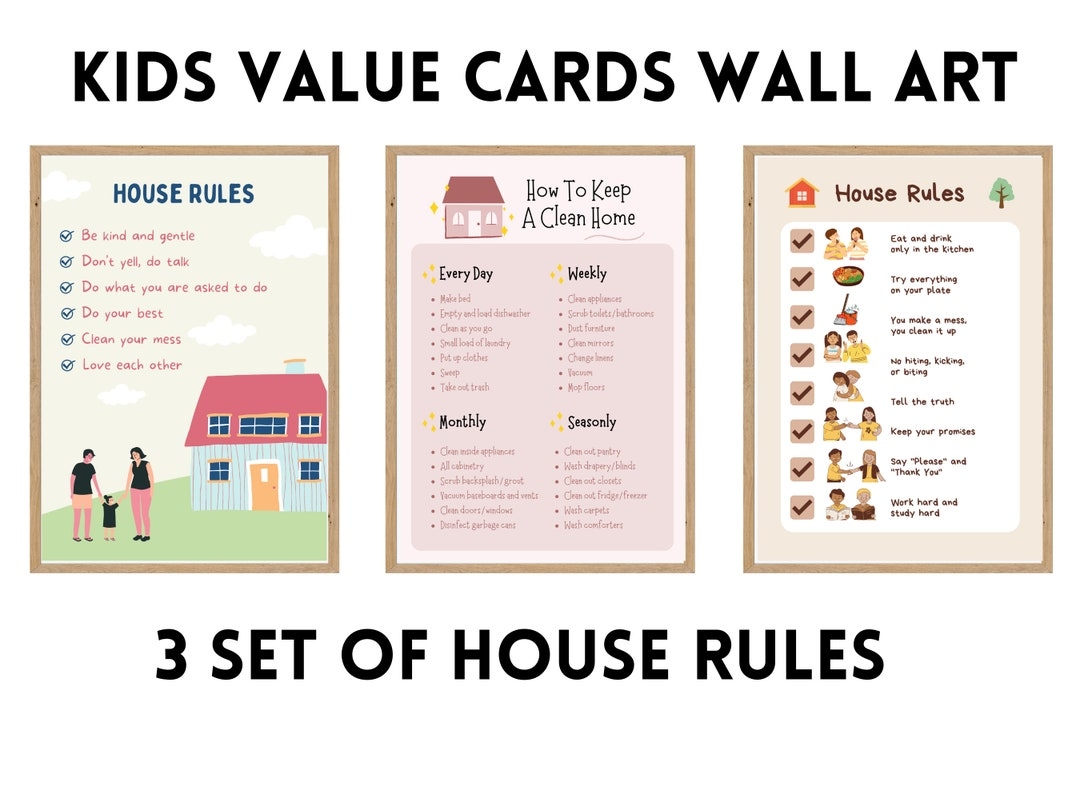 House Rules For Kids House Rule Wall Art Family Rule Wall Art Home Rules Printable Kids Moral Values Printable Flash Cards And Posters Etsy