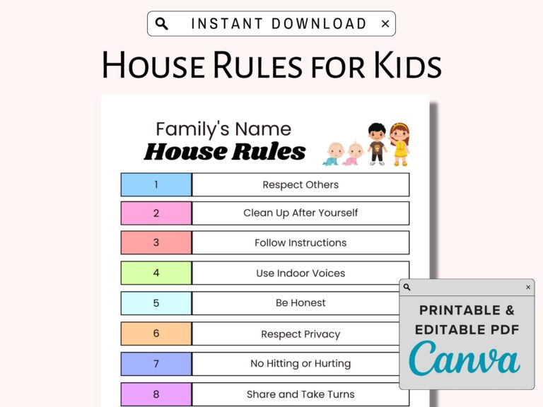 House Rules For Kids Printable Family Home Values PDF Etsy
