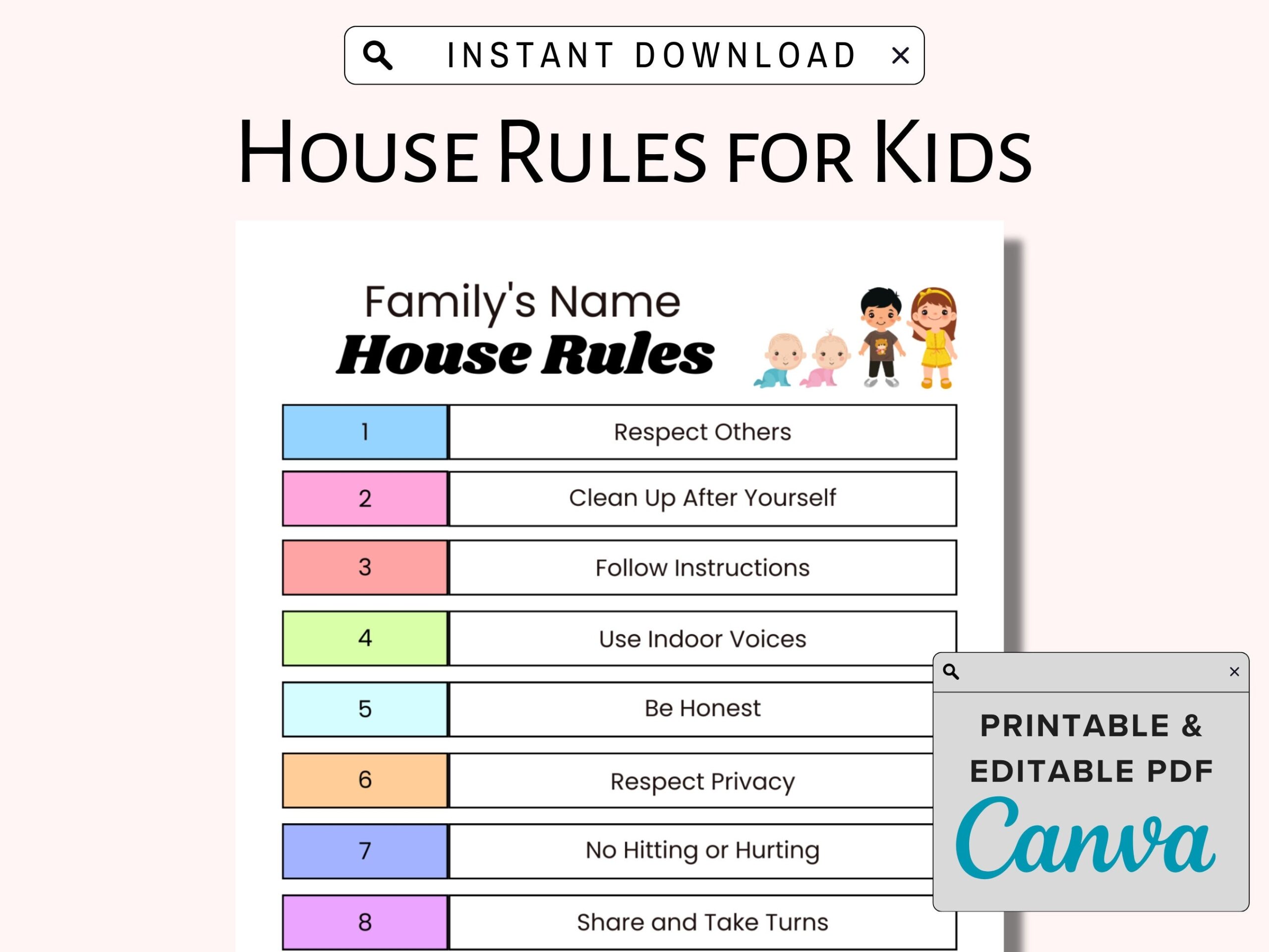 House Rules For Kids Printable Family Home Values PDF Etsy