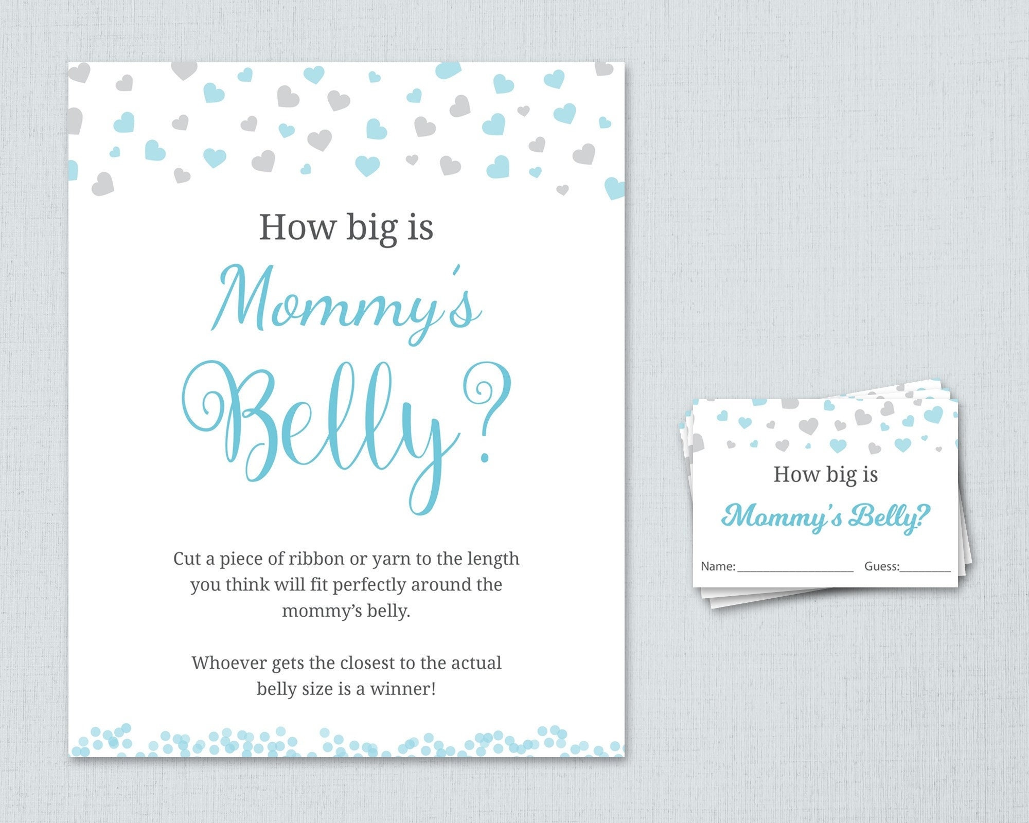 How Big Is Mommy s Belly Printable Boy Baby Shower Games Shower Activities Guess Belly Size Belly Guessing Game Silver Confetti B008 Etsy