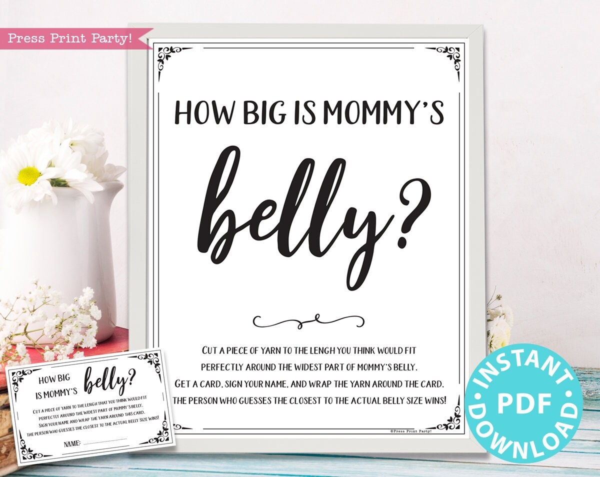 How Big Is Mommy s Belly Sign Printable Baby Shower Game Template Funny Baby Shower Activities Rustic Frame Or Fold INSTANT DOWNLOAD Etsy