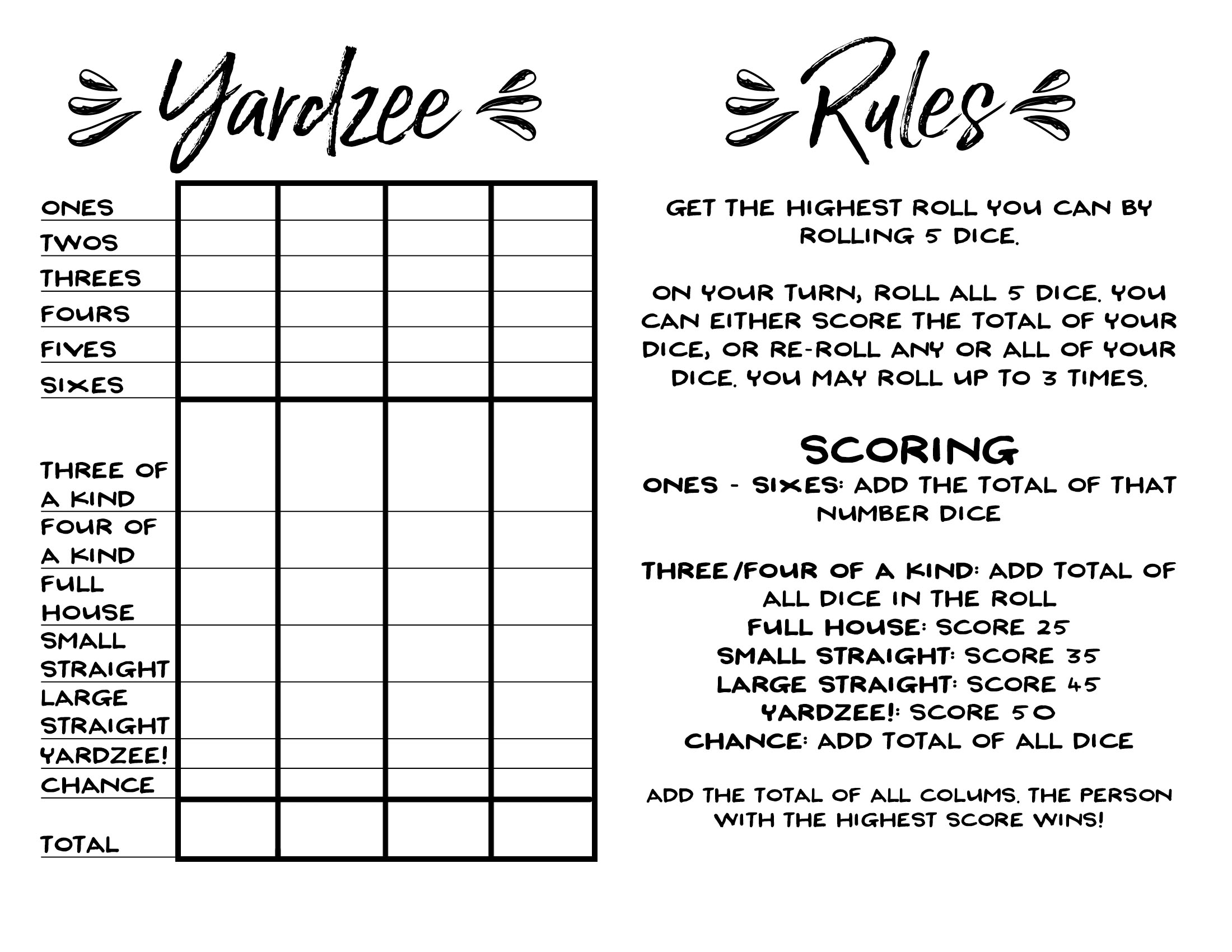 How To Make Giant Yard Dice Free Printable Yardzee Our 