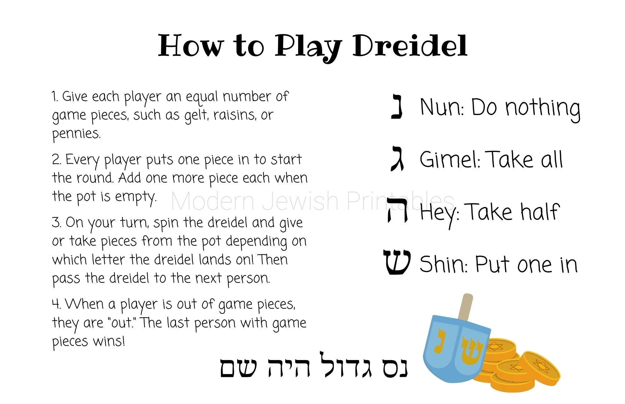 How To Play Dreidel Hanukkah Art Print Etsy