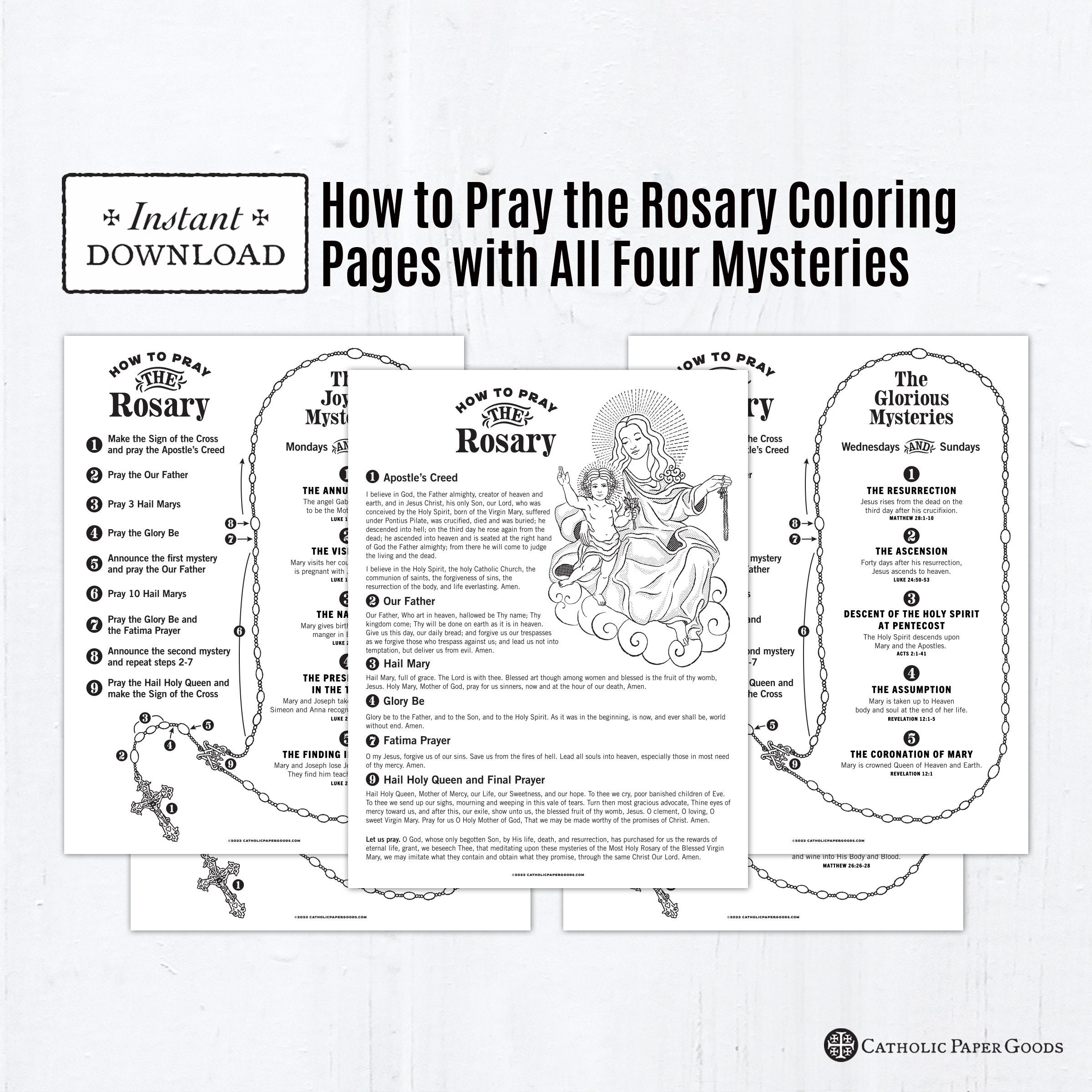 How To Pray The Rosary With Prayers And Mysteries Catholic Coloring Pages Catholic Prayers 5 Printable Coloring Pages PDF Kid Rosary