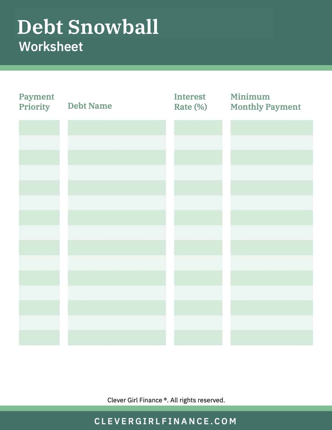 printable debt snowball worksheet
