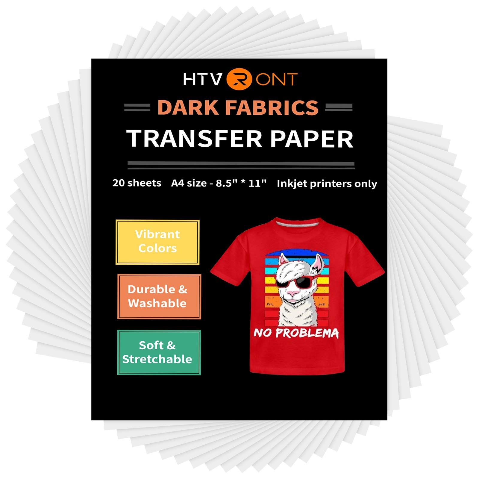 HTVRONT Heat Transfer Paper For T Shirts 20 Sheets Printable Heat Transfer Vinyl For Dark Fabric Vivid Colors Durable Iron On Transfer Paper 8 5 X 11 Buy Now With Express International Delivery GoSupps